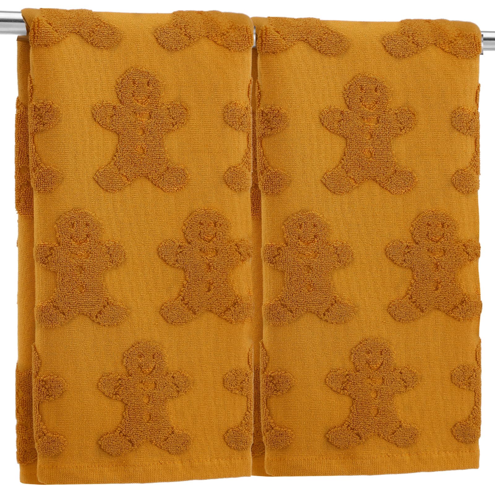 Breling 2 Pcs Christmas Hand Towels Brown Gingerbread Man Bathroom Decorative Towels 100% Cotton Absorbent Jacquard Weave Bath D