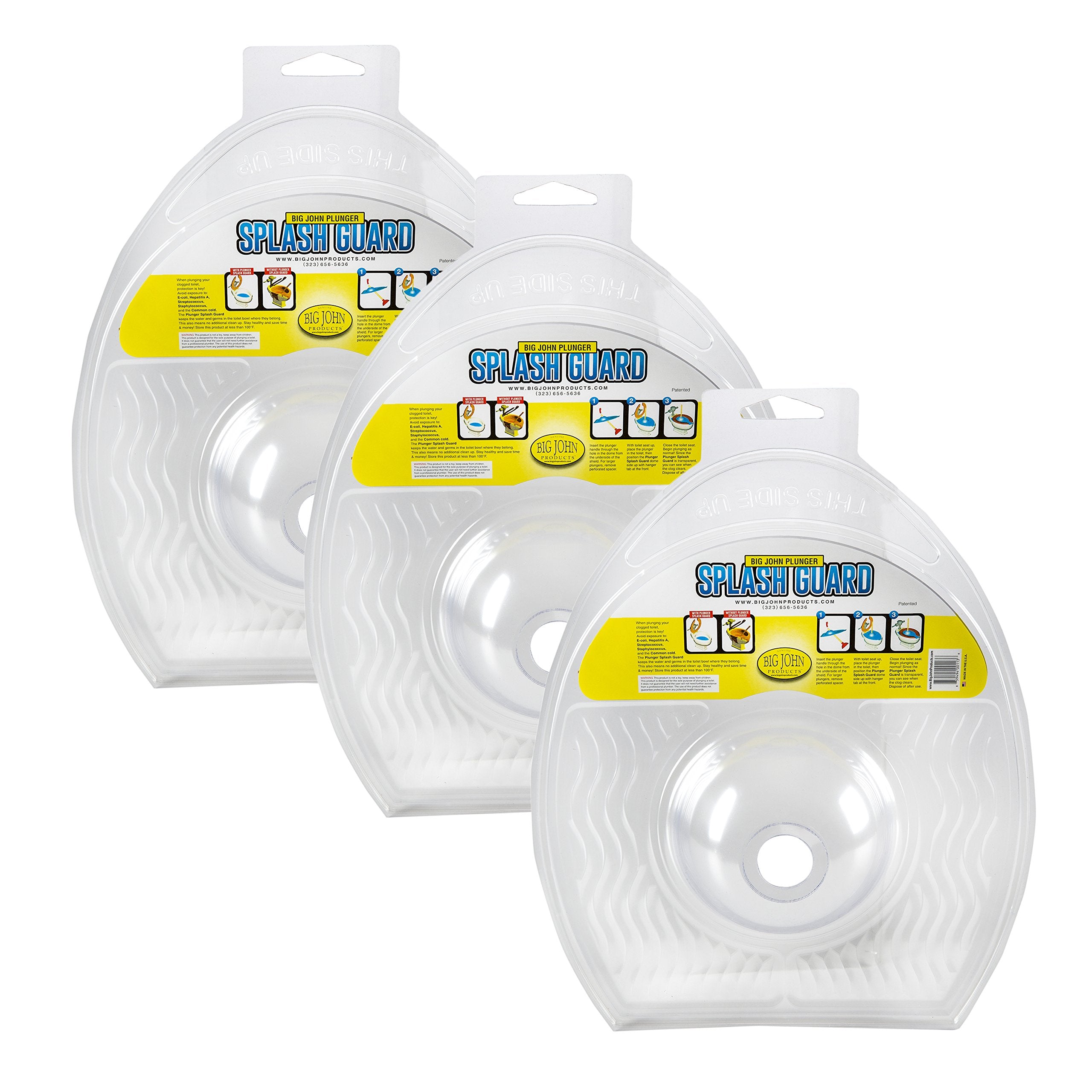 Big John Plunger Splash Guard -For Standard Sizes Toilets - Fits A Wide Array Of Plunger Sizes - 3-Pack