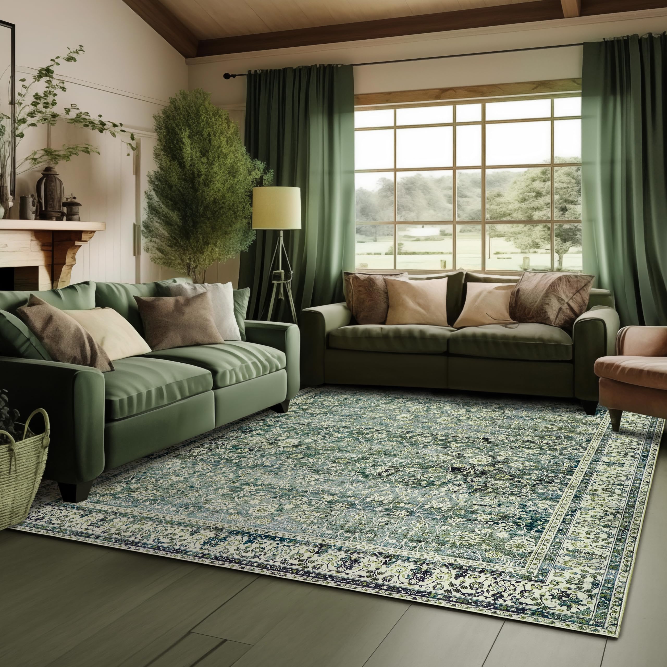 5x7 Area Rugs Washable Rugs for Living Room,Faux Wool Soft Moody Floral Boho Vintage Oriental Indoor Carpet for Bedroom,5 by 7,D