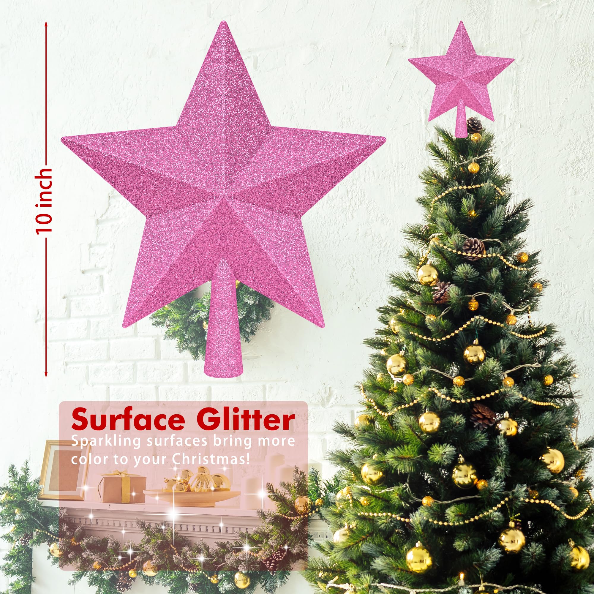 Christmas Tree Topper Decoration, 10 Black Christmas Tree Topper Star Accessories, Large Xmas Glitter Bethlehem Tree Ornament, W