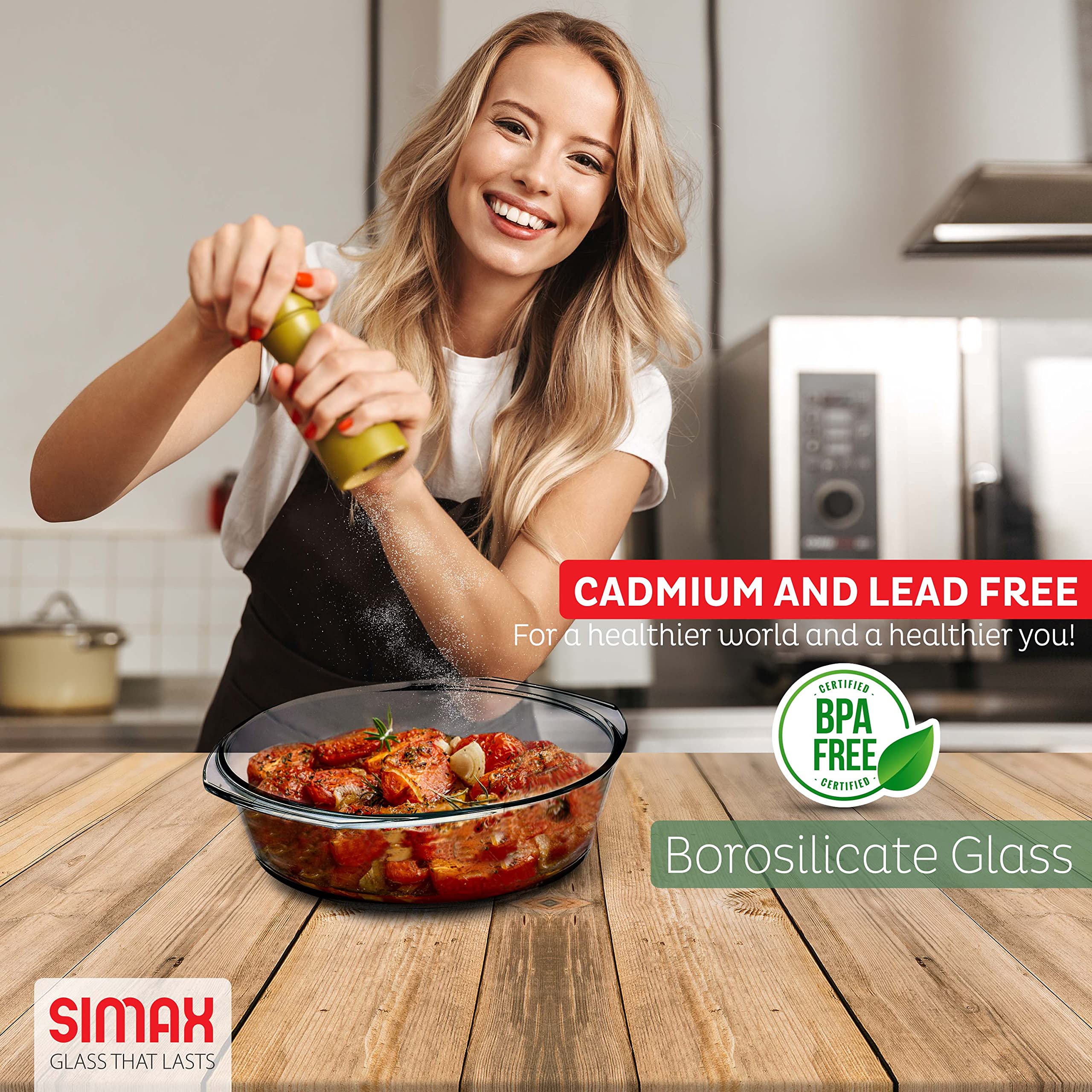 Simax Round Glass Casserole Dish, Clear Glass Round Casserole Dish With Lid And Handles, Covered Bowl For Cooking, Baking, Servi