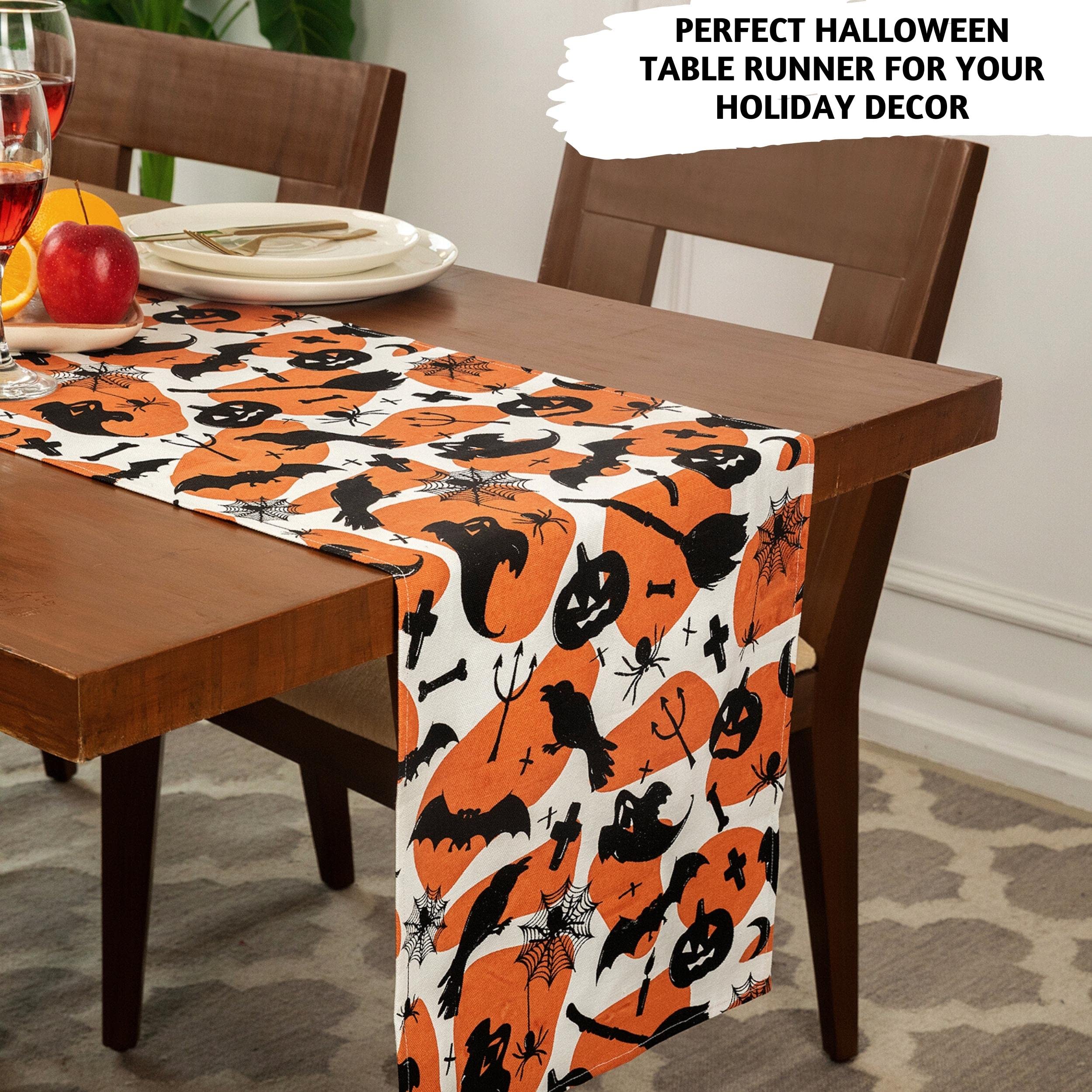 Folkulture Halloween Table Runner 72 Inches Long For Halloween Decorations, 100% Cotton Farmhouse Table Runner For Home Decor, C