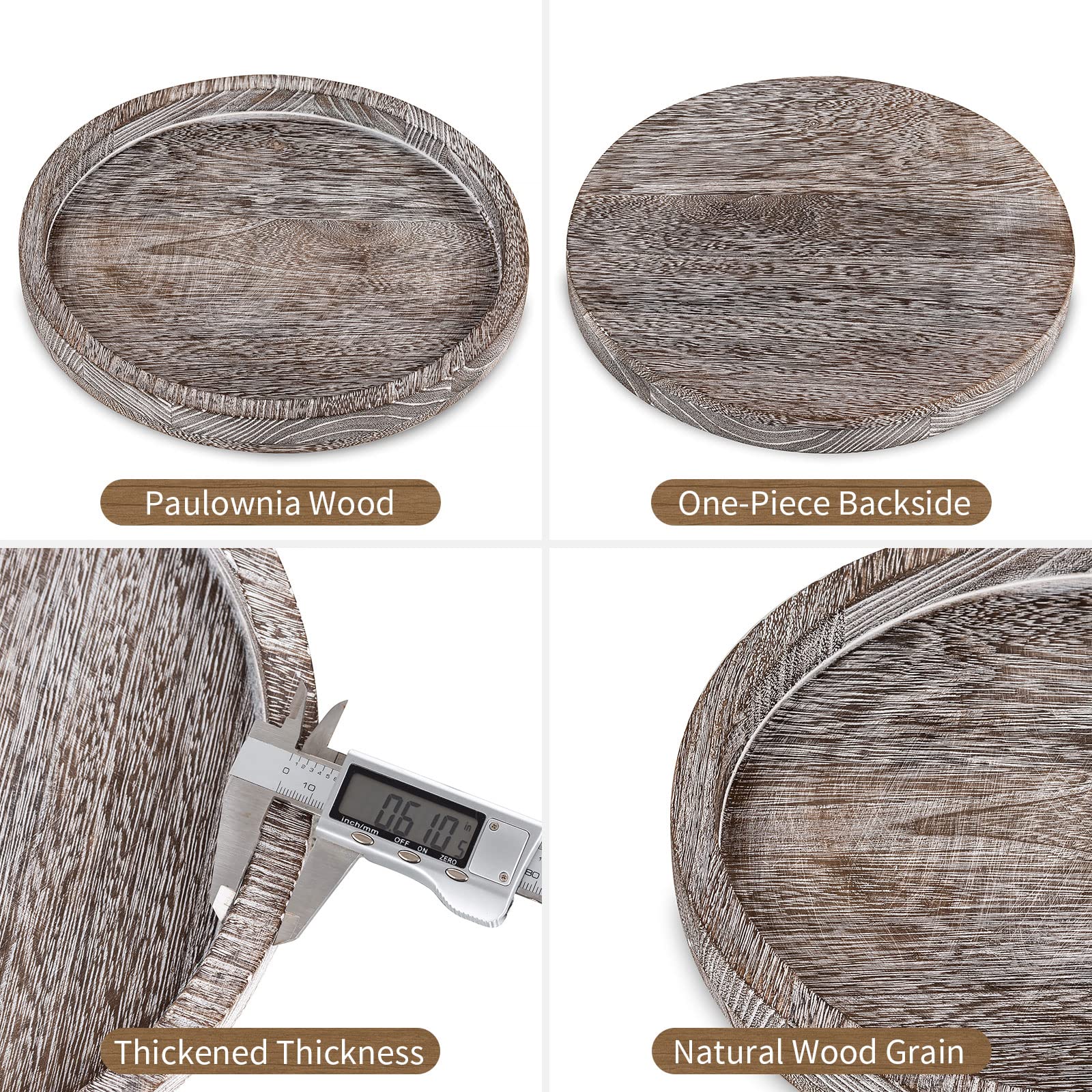 Hanobe Decorative Wooden Serving Tray: Rustic Round Wood Plate Whitewash Farmhouse Centerpiece Decorations Small Candle Holder T