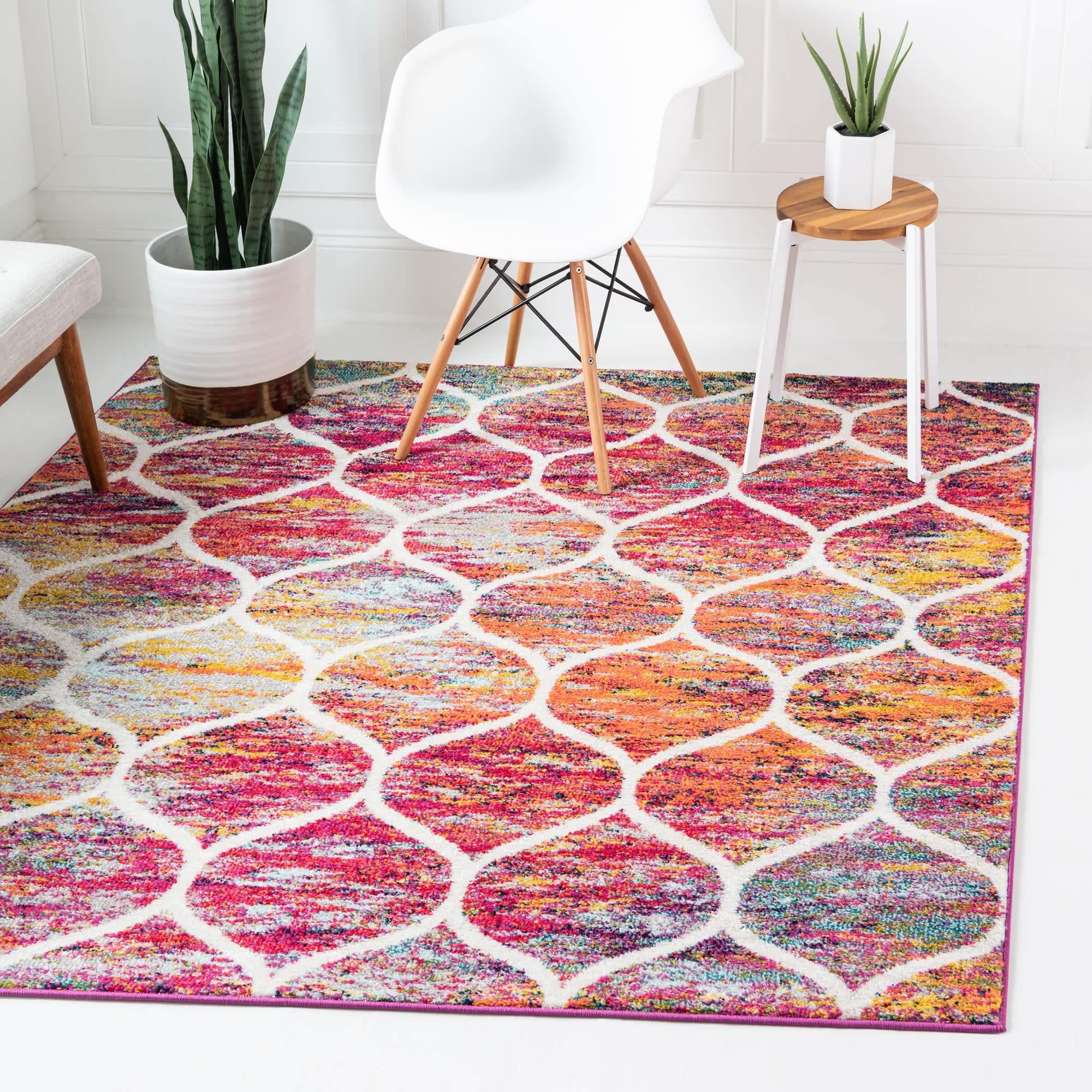 Unique Loom Trellis Frieze Collection Area Rug - Rounded (4 Square, Multi/ Black)