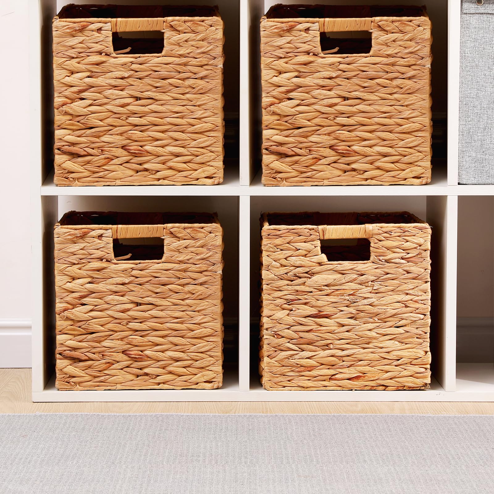 Lyjwoo6D Wicker Storage Cubes Wicker Storage Baskets Rectangular Laundry Organizer Totes For Shelves,Foldable Handwoven Water Hy