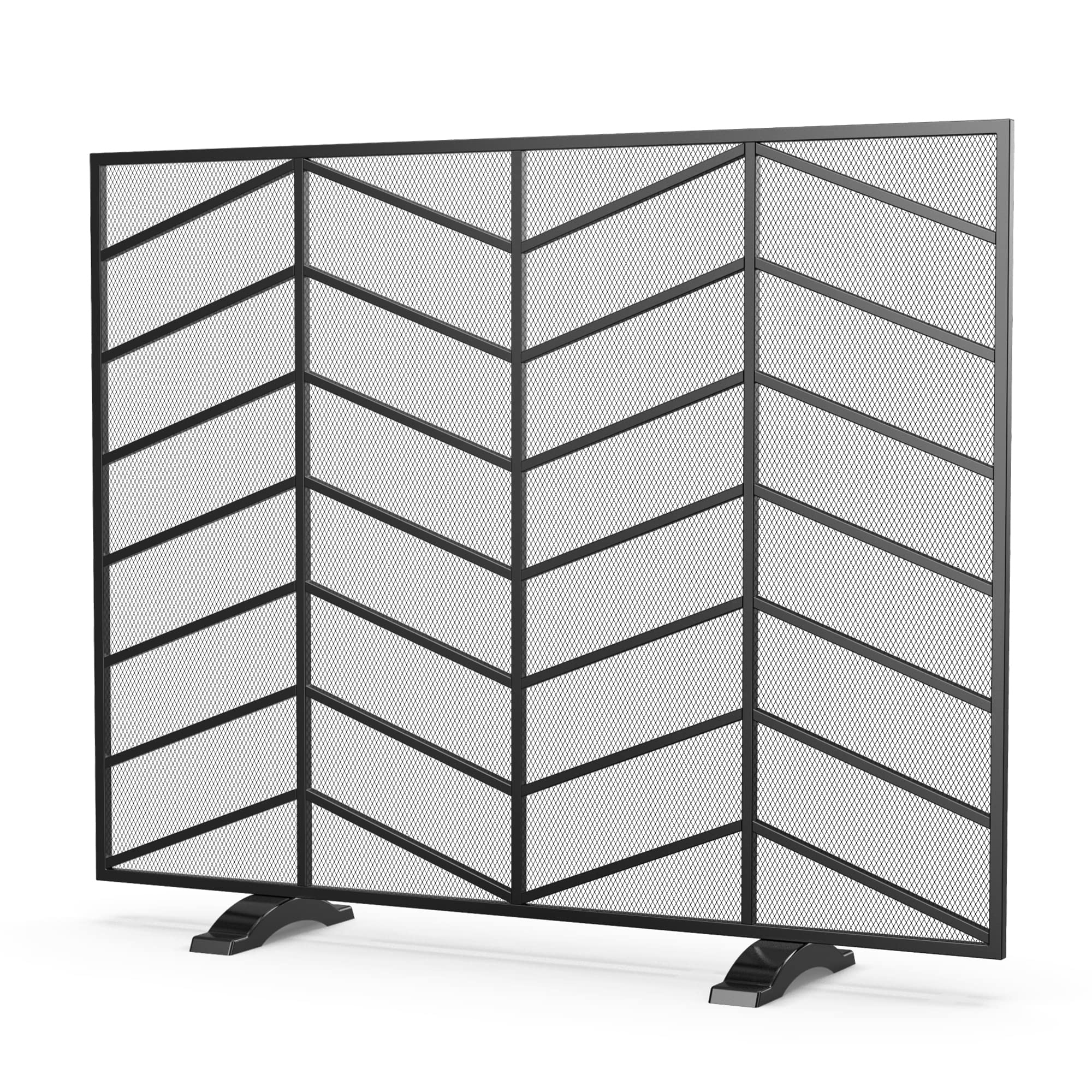 Fire Beauty Single Panel Handcrafted Wrought Iron Mesh Chevron Fireplace Screen, Fire Spark Guard for Living Room, Bedroom Decor