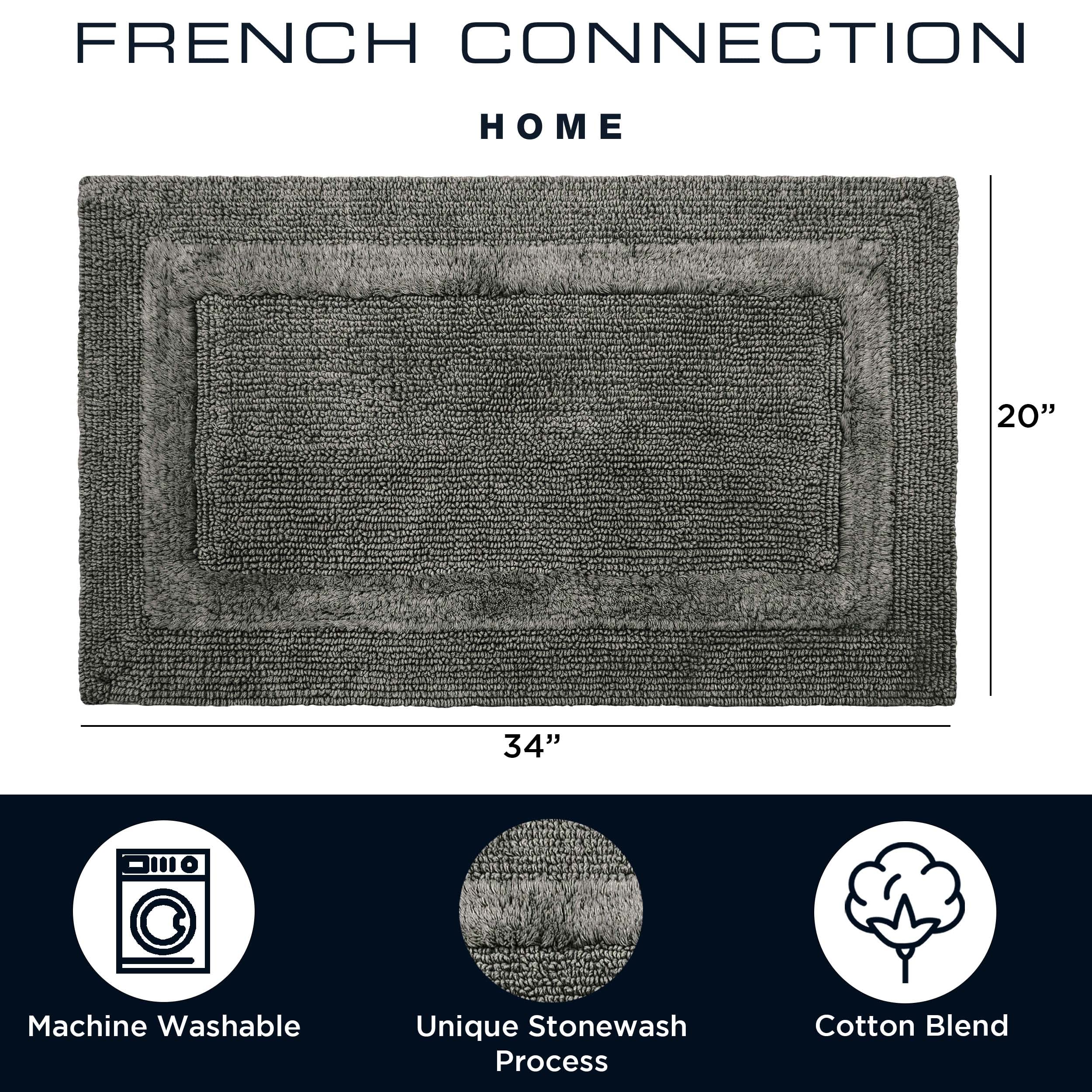 French Connection - Stonewash Bath Rug | Cotton Blend | Premium Bathroom D  Cor | Machine Washable | Measures 20    X 34    | Me