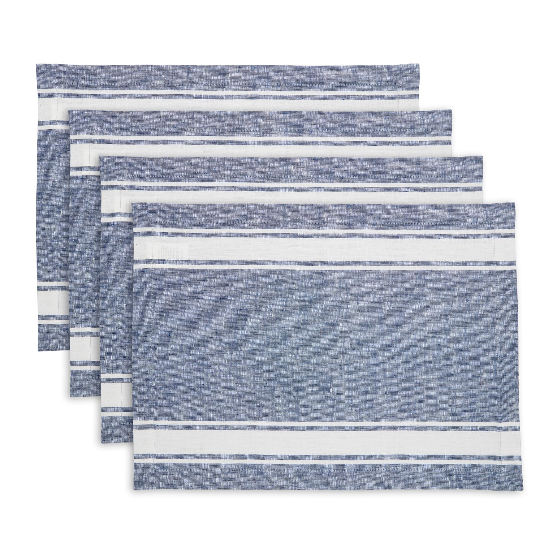 Solino Home Stripe Linen Placemats 19'' L X 14'' W Inch - 100% Pure Linen Farmhouse Stripe Blue And White Cloth Placemats Set Of