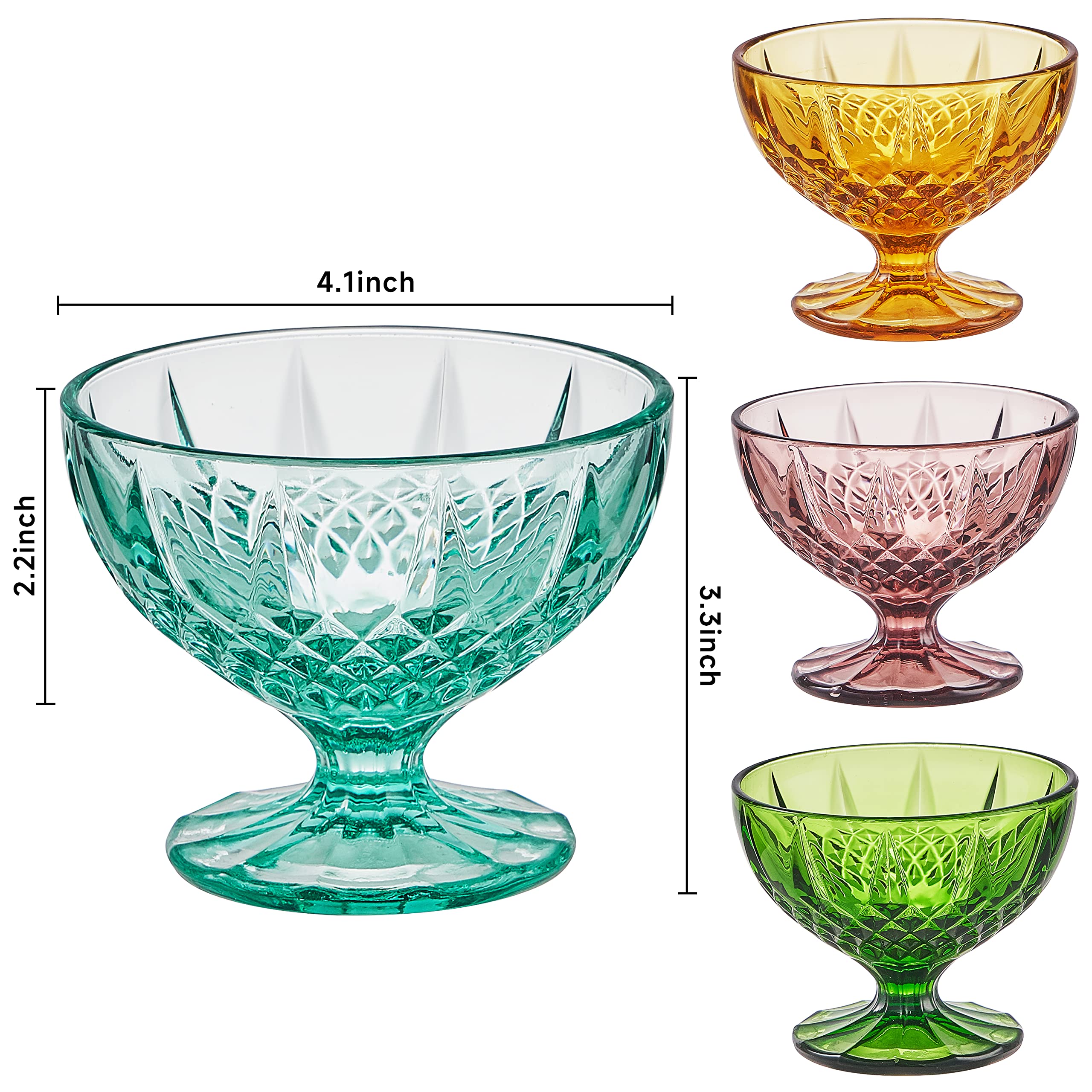 Kmwares 4Pcs Set 8Oz Colored Footed Glass Dessert Bowls/Cups