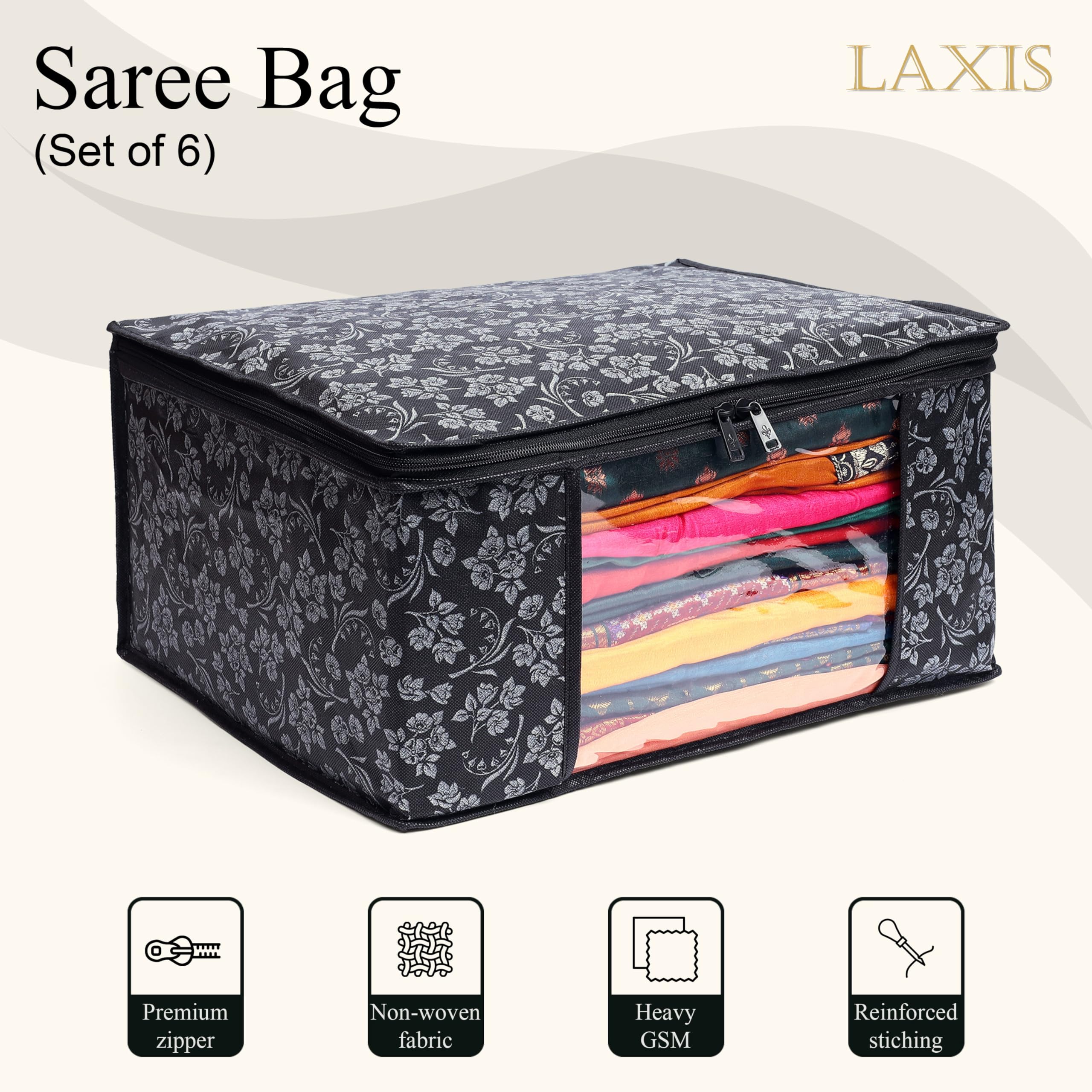 LAXIS Saree Covers With Zip Non-Woven Printed Saree Cover/Saree Organizer For Wardrobe/Cloth Storage/Organizer With Transparent