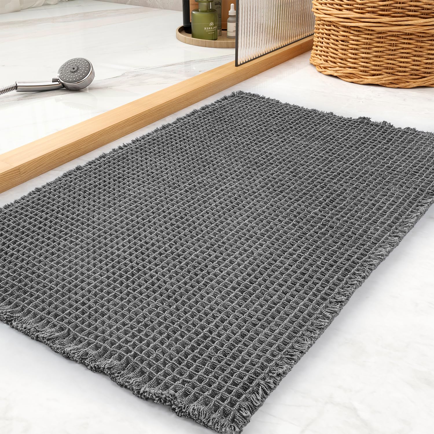 Tchdio Waffle Bath Mat Rug, Super Absorbent Non Slip Bath Mats For Bathroom Mat Ultra Soft Bathmat Machine Washable Bathroom Rug