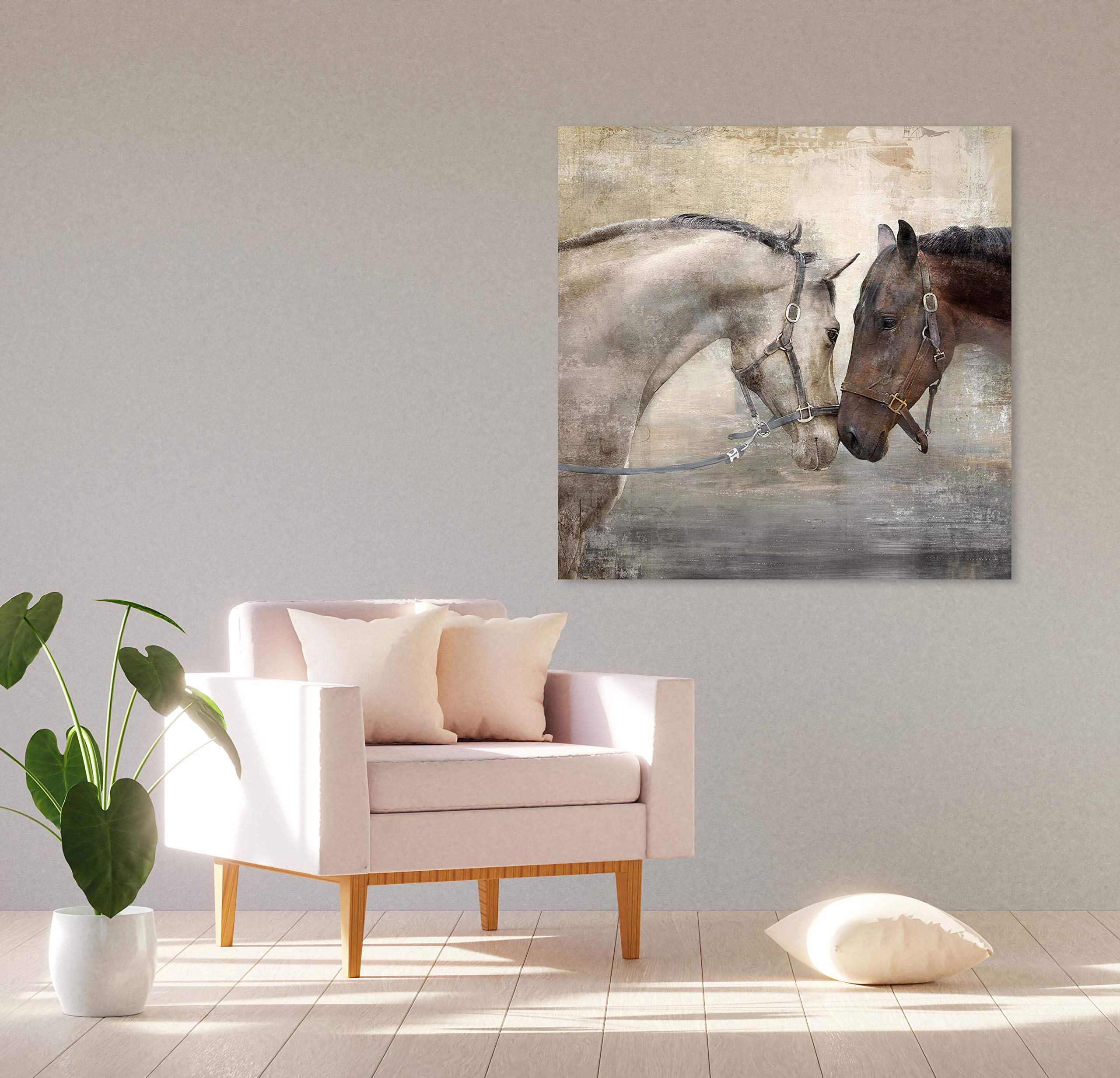 Haven Home Decor Loving Horse Duo 23.5'' x 23.5'' Canvas Wall Art Brown  Horse Art Wall Decor for Living Room  Bedroom  Family Room