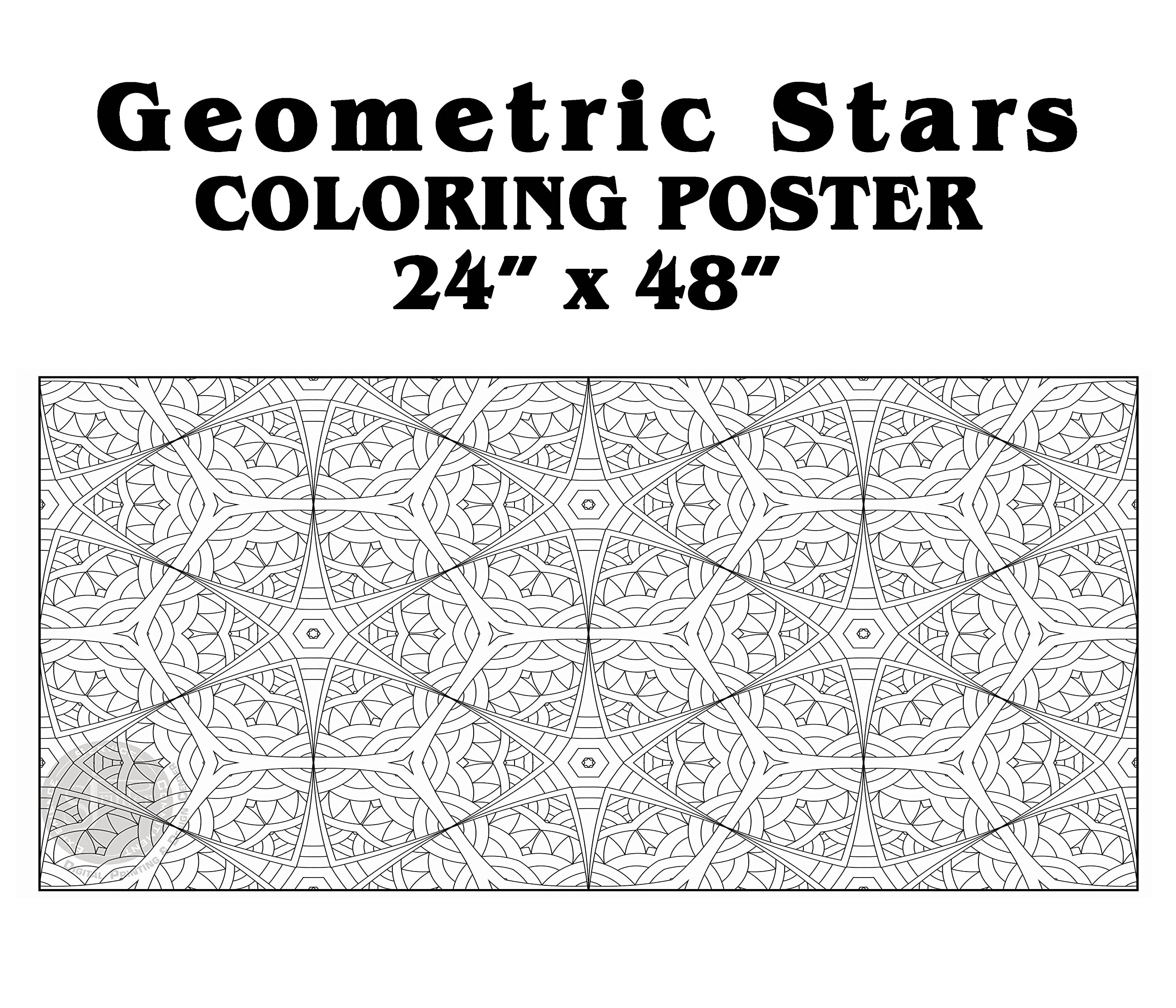 SJPRINTER Giant Coloring Poster - Geometric Stars, 24x48 in, Paper - Fun for Kids & Adults in Classrooms, Schools, and Families