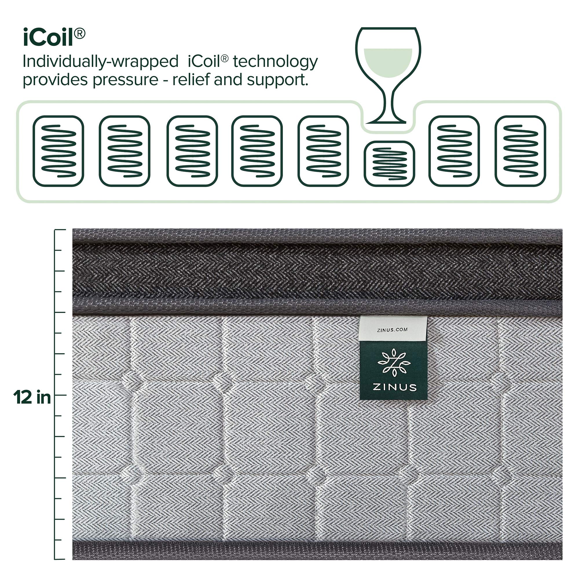 Zinus 12 Inch Comfort Support Cooling Gel Hybrid Mattress, Full, Euro Top Innerspring Mattress, Motion Isolating Pocket Springs,