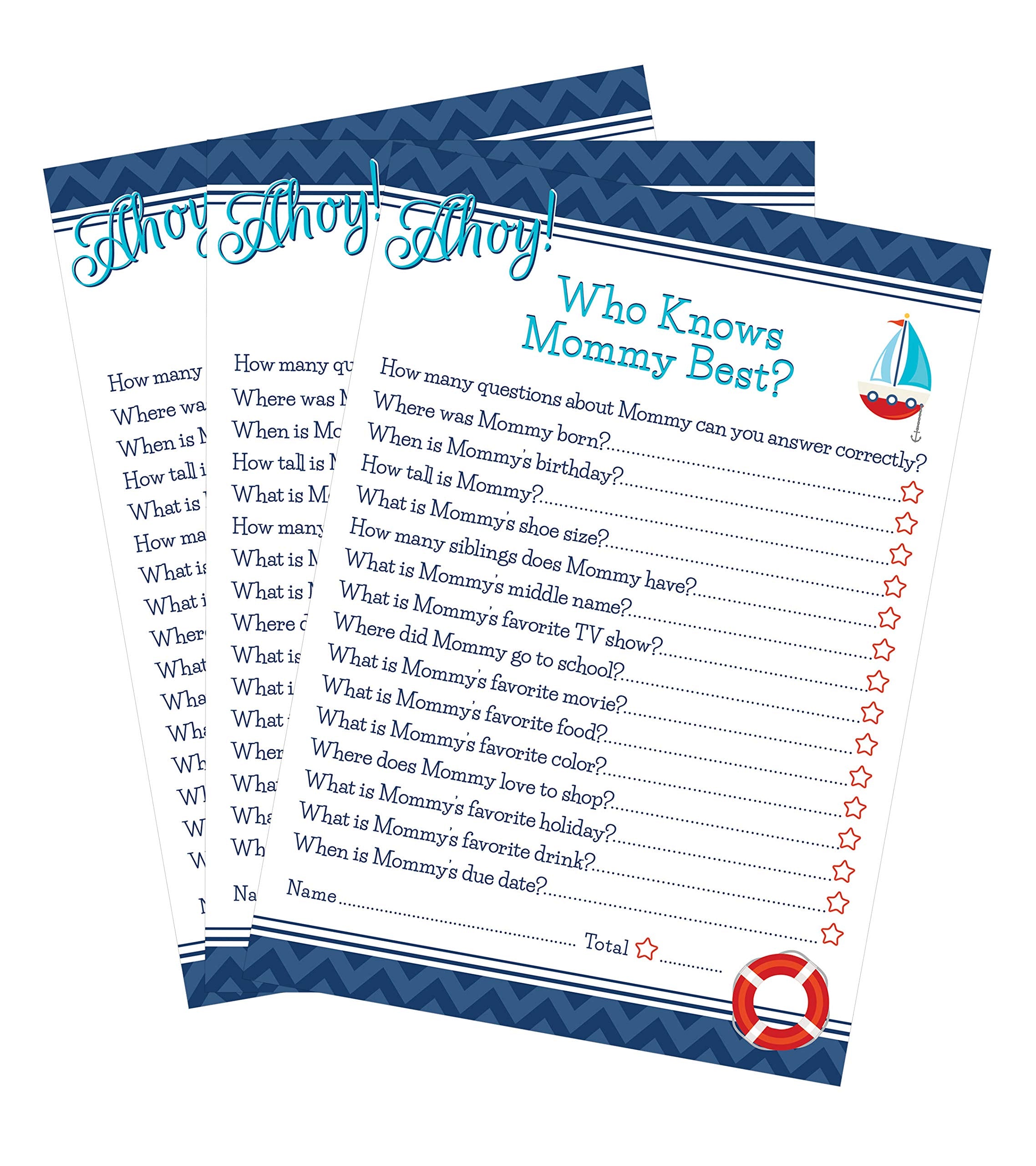 Ahoy Nautical Who Knows Mommy Best Baby Shower Game - 24 Count