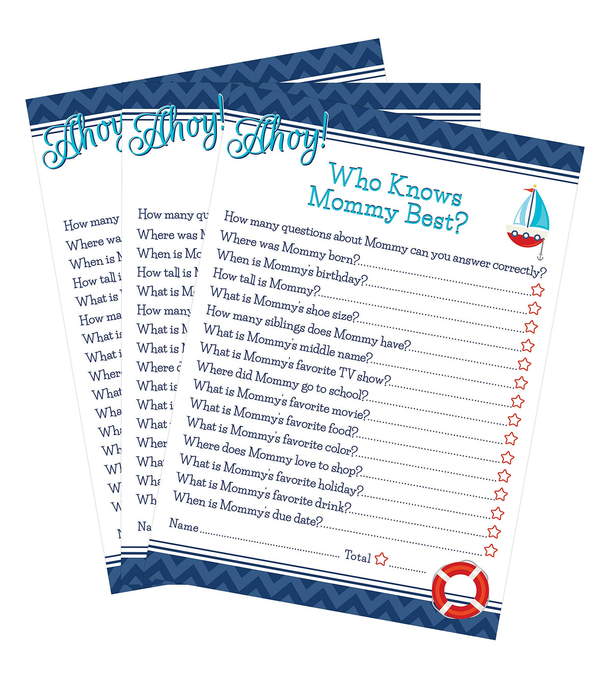 Ahoy Nautical Who Knows Mommy Best Baby Shower Game - 24 Count