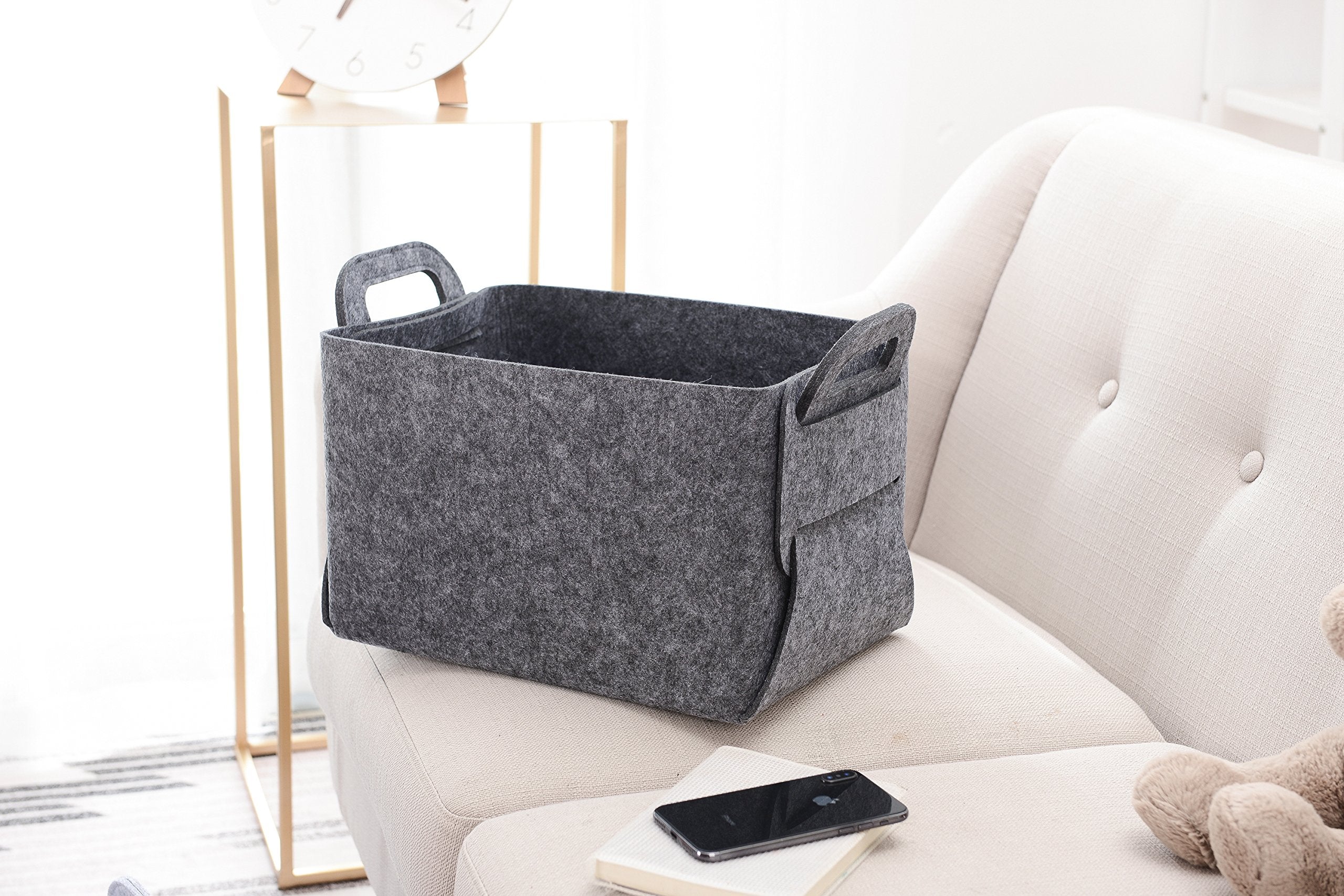 Storage Basket Felt Storage Bin Collapsible & Convenient Box Organizer with Carry Handles for Office Bedroom Closet Babies Nursery Toys DVD Laundry Organizing