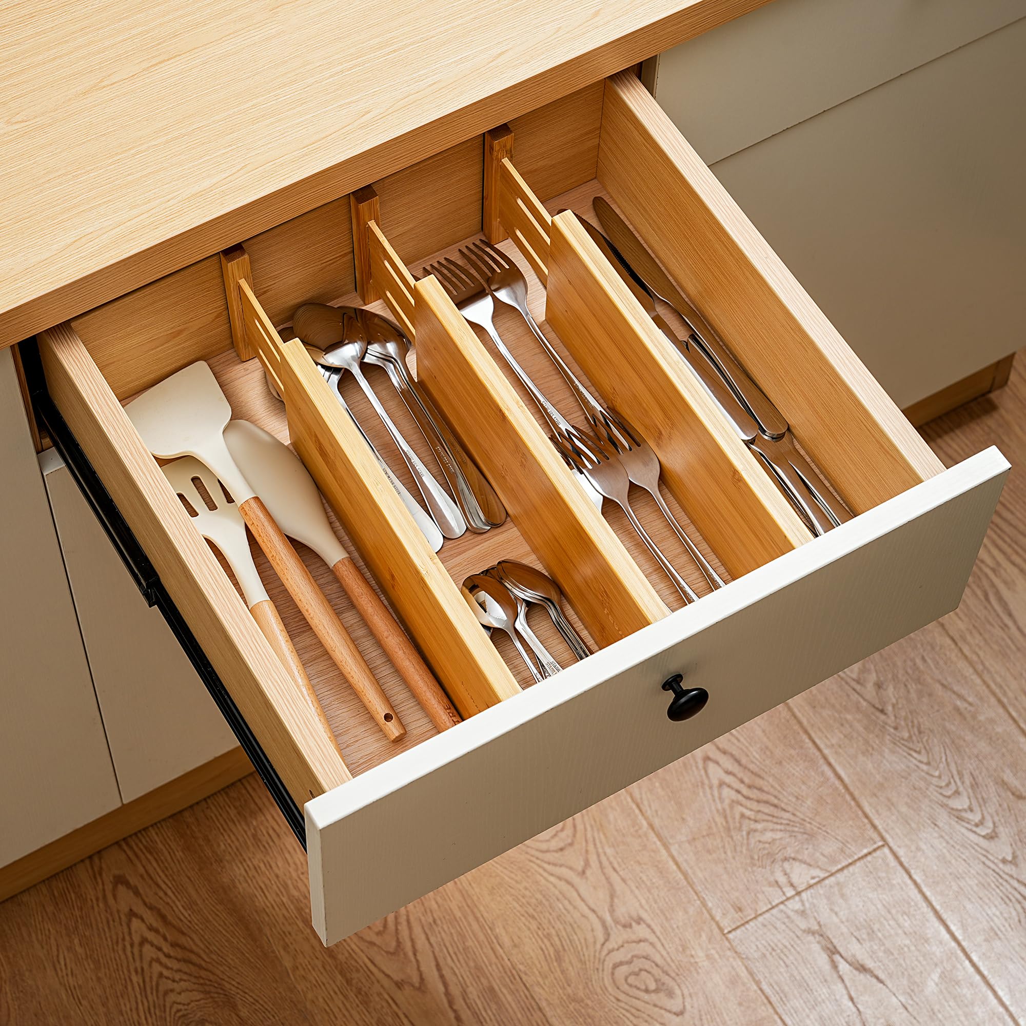 Fabsome Dresser Drawer Organizers 6 Pack, 4.65'' High Adjustable from 12.5-17 Bamboo Drawer Dividers for Clothing Baby Clothes,
