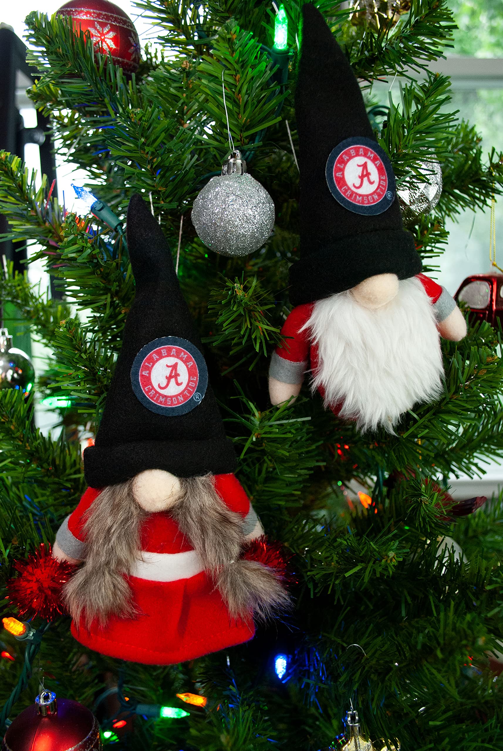 University Alabama Crimson Tide Set of 2 Plush Gnome Christmas Tree Ornaments by Hannas Handiworks - Fan/Cheerleader Holiday/Dor