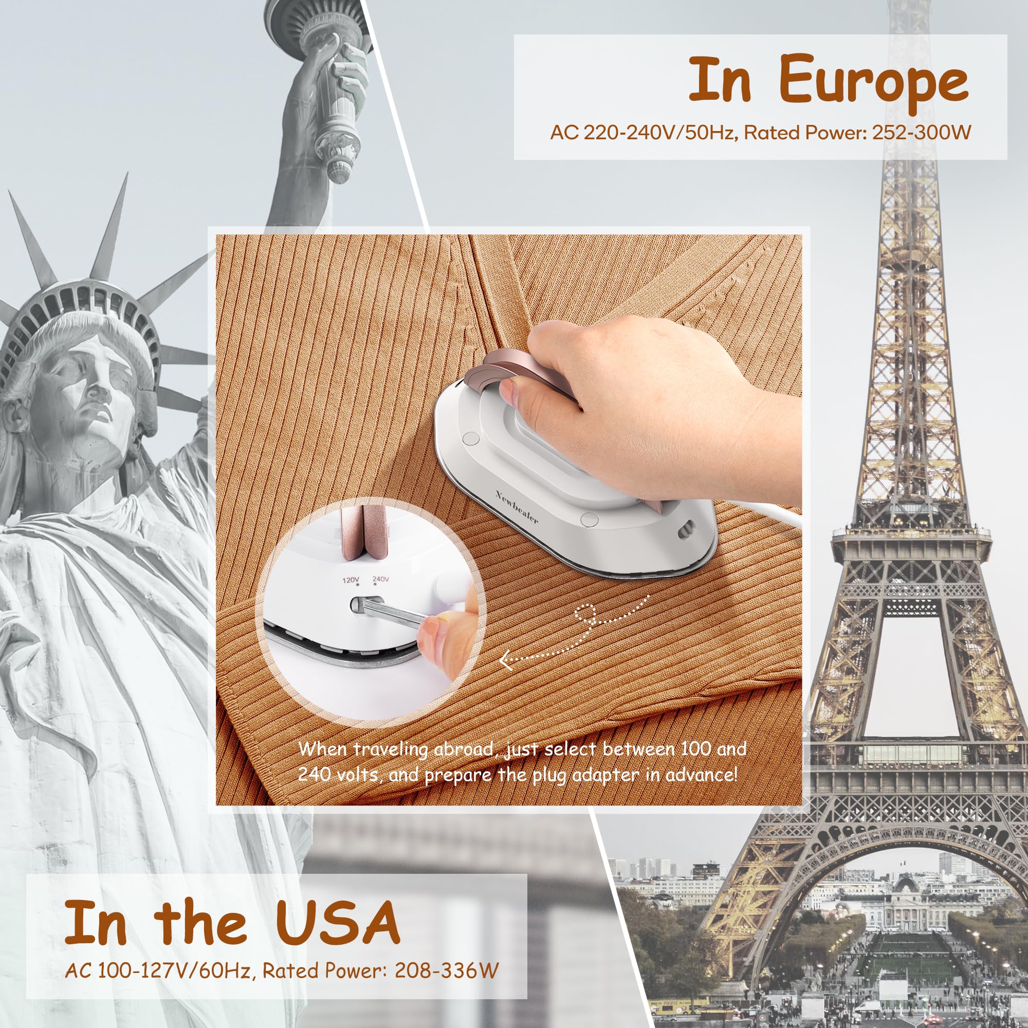 Newbealer Travel Iron With Dual Voltage - 120V/220V Mini Dry Iron For Clothes (No Steam), Non-Stick Ceramic Soleplate, 302? Heat