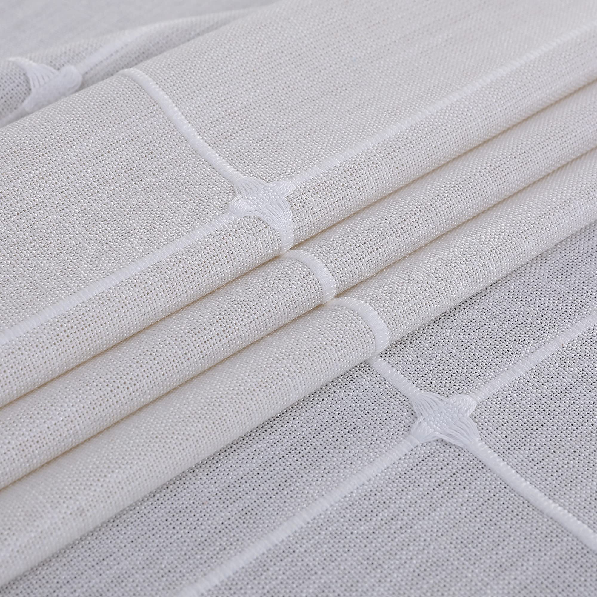 Farmhouse Checkered Embroidery Lattice Square Tablecloth with Tassel Heavy Duty Rustic Fabric Table Cover Wrinkle Resistant Washable Kitchen Dining Party Wedding Decoration 70 x 70 Inch