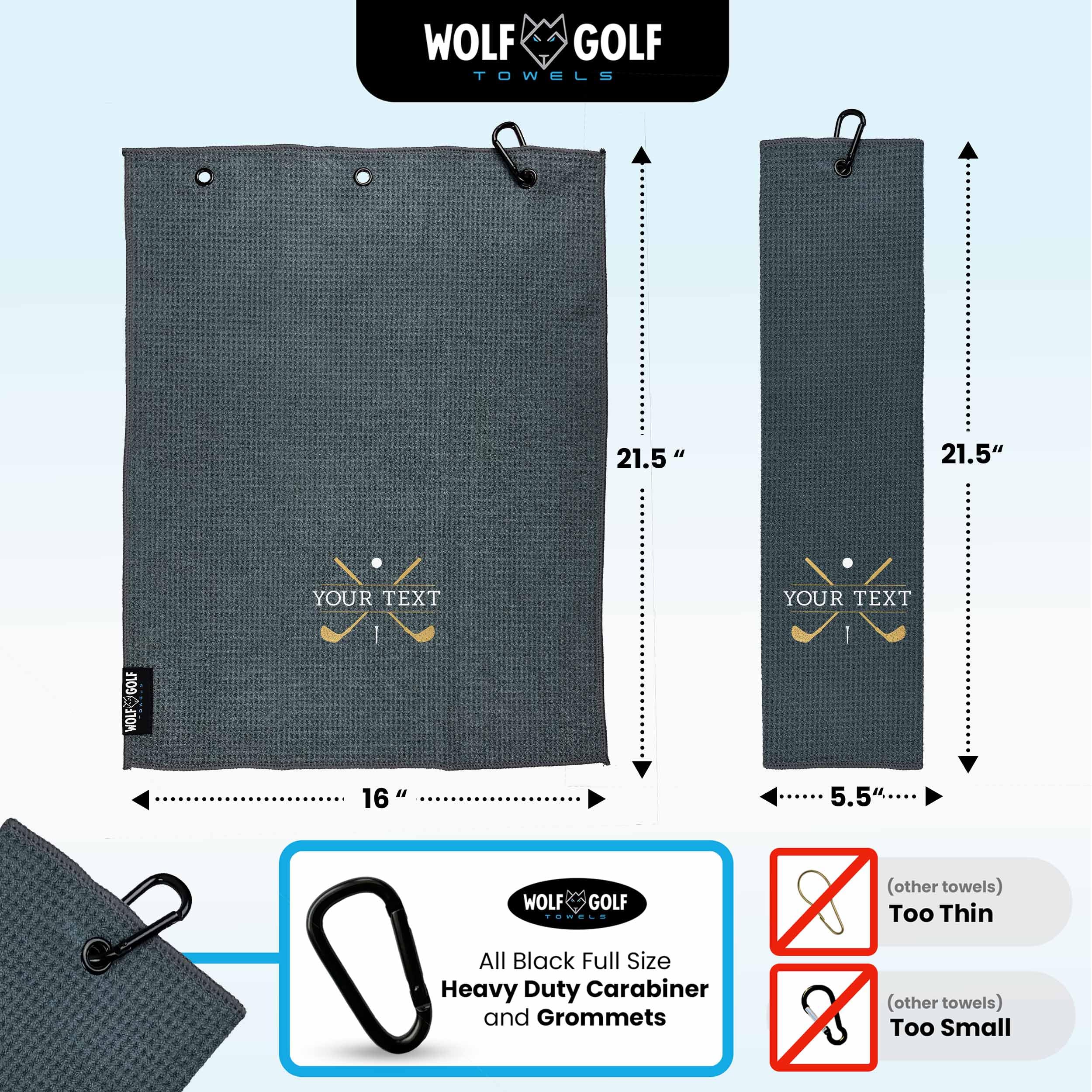 Wolf Golf Towels - Custom Golf Towel - Embroidered Golf Towels for Golf Bags with Clip - Personalized Golf Towel for Golf Bags for Men - Golf Gifts for Men