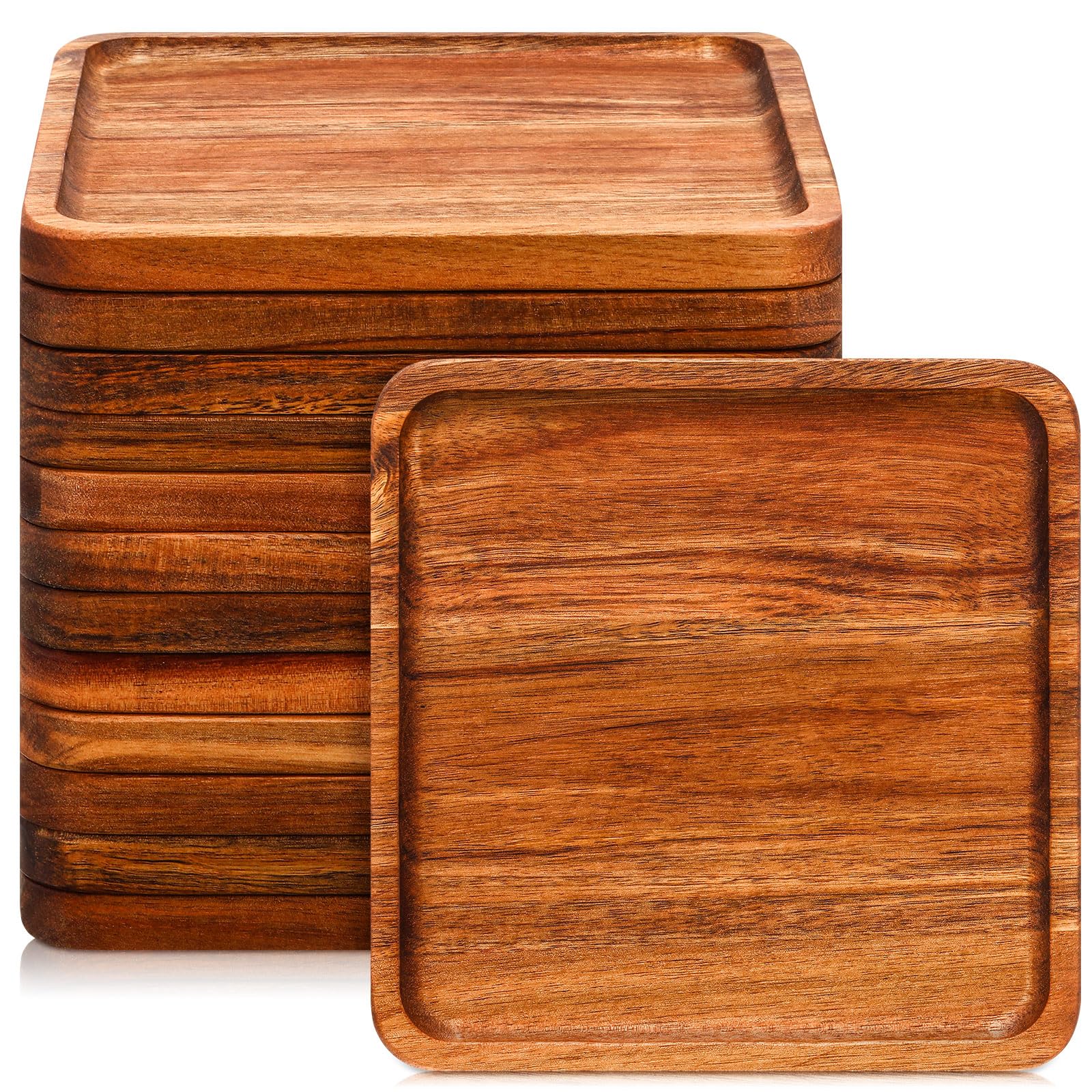 Roshtia 12 Pcs Wooden Plates Square Acacia Wood Charcuterie Board Wedding Dinner Serving Tray Charger Appetizer Kitchen Platter 