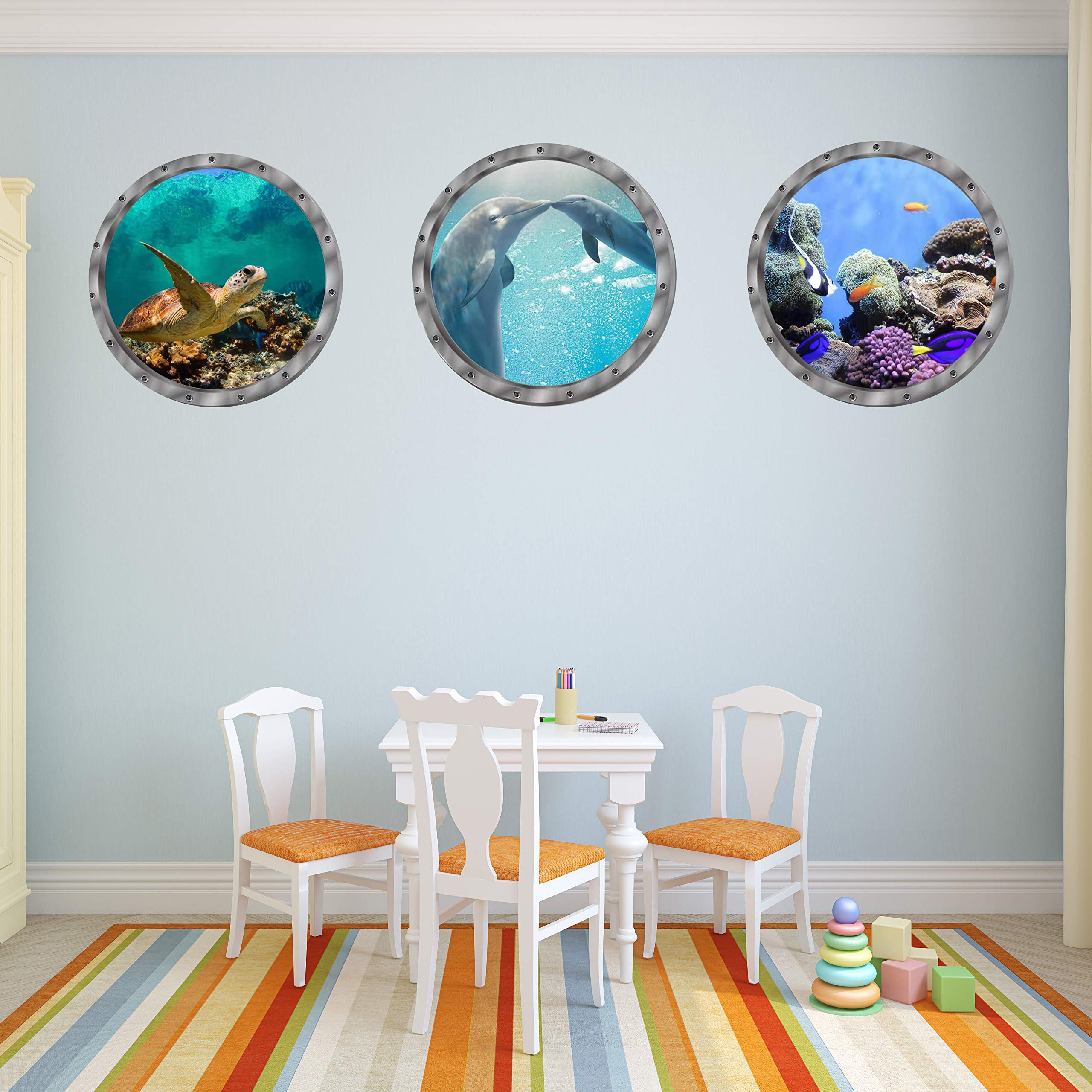 Under The Sea Nature Scenery Ocean Animals World Includ Sea Turtles Dolphins Coral 3 Pcs Removable 3D Wall Decals Peel and Stick Vinyl Stickers for Bathroom and Bedroom  Furniture Home Decor
