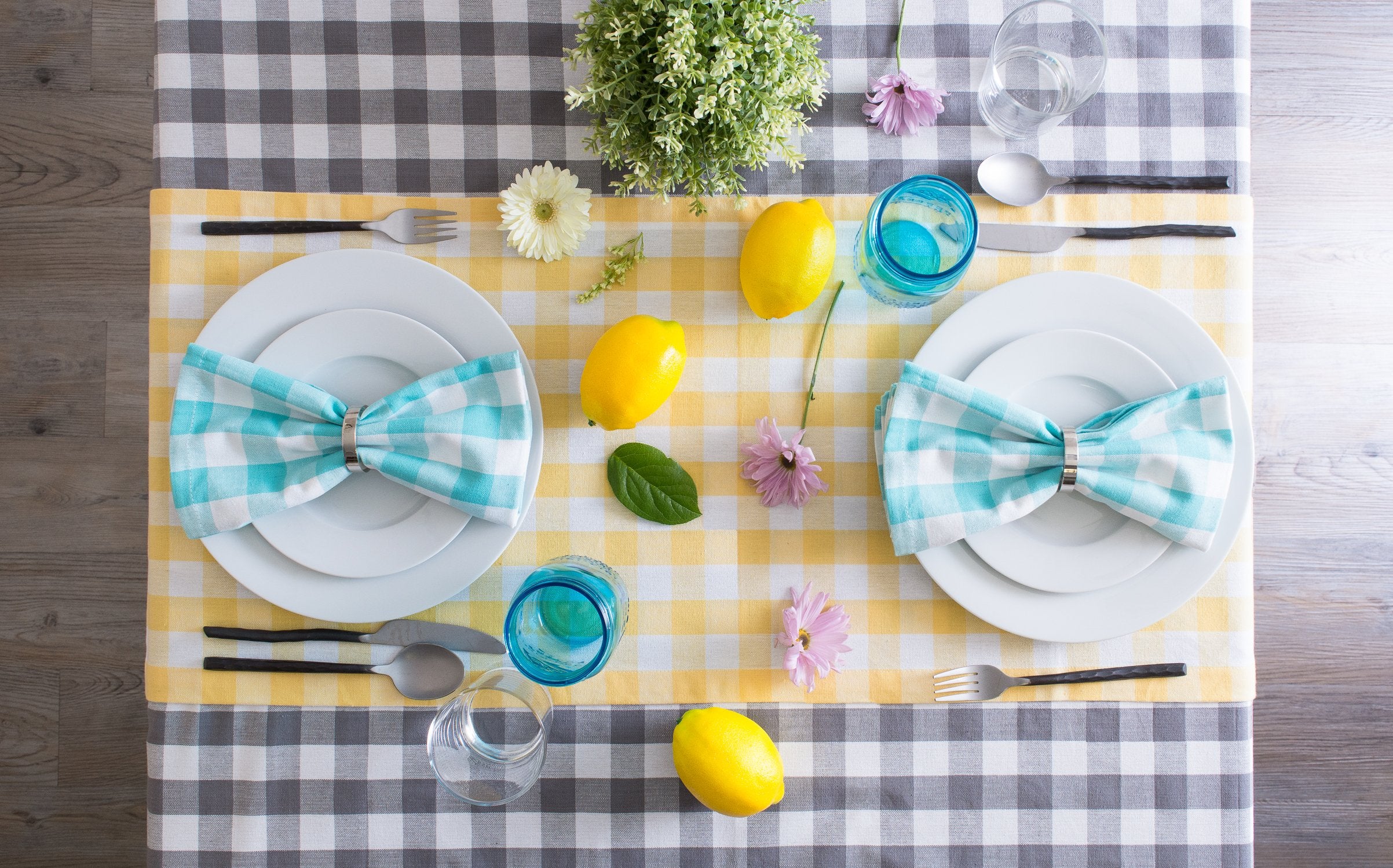 DII Checkered Tabletop Collection 100% Cotton, Machine Washable, Tablecloth, 70 Round, Gray