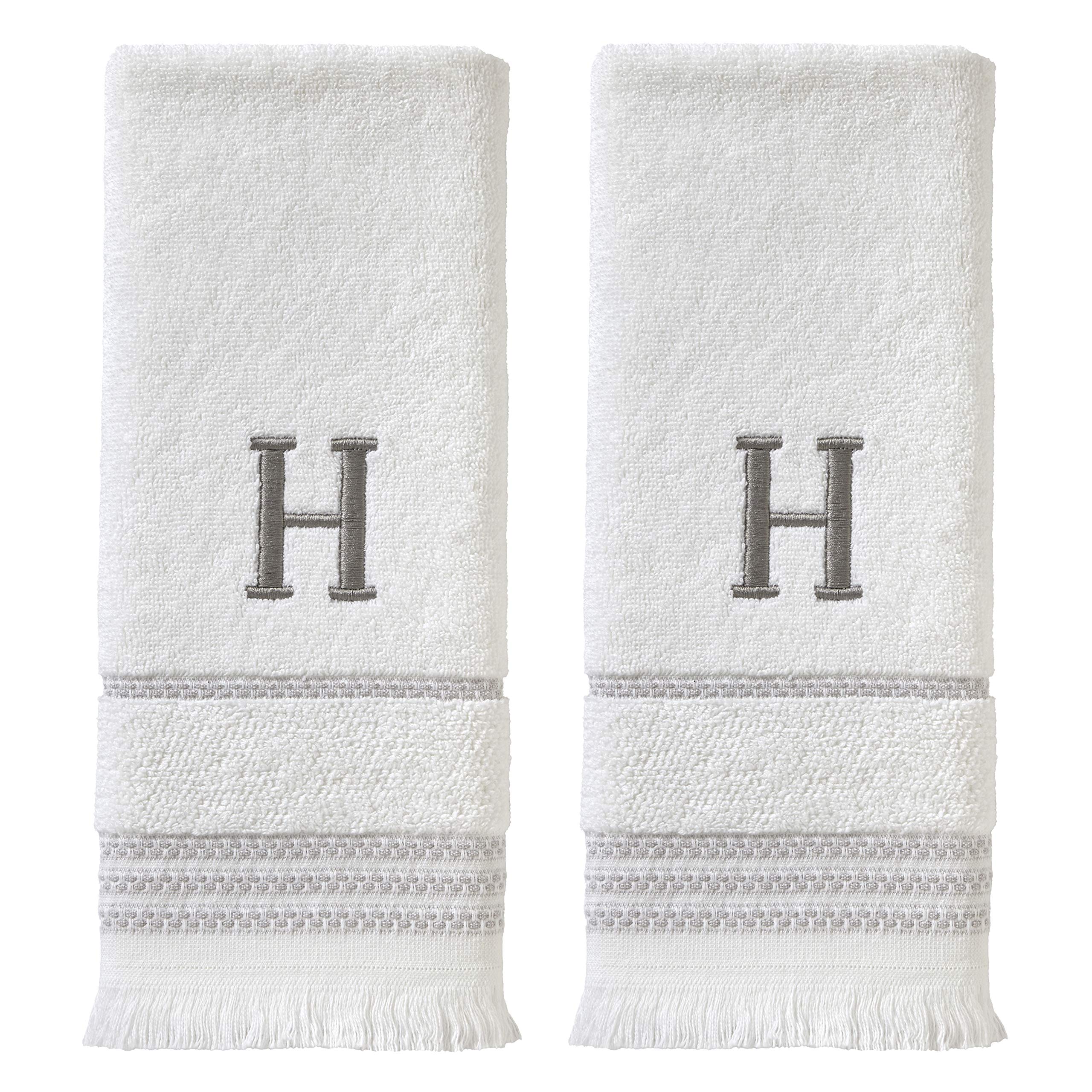 Skl Home Casual Monogram Hand Towel Set, H, 16X26, White 2 Count