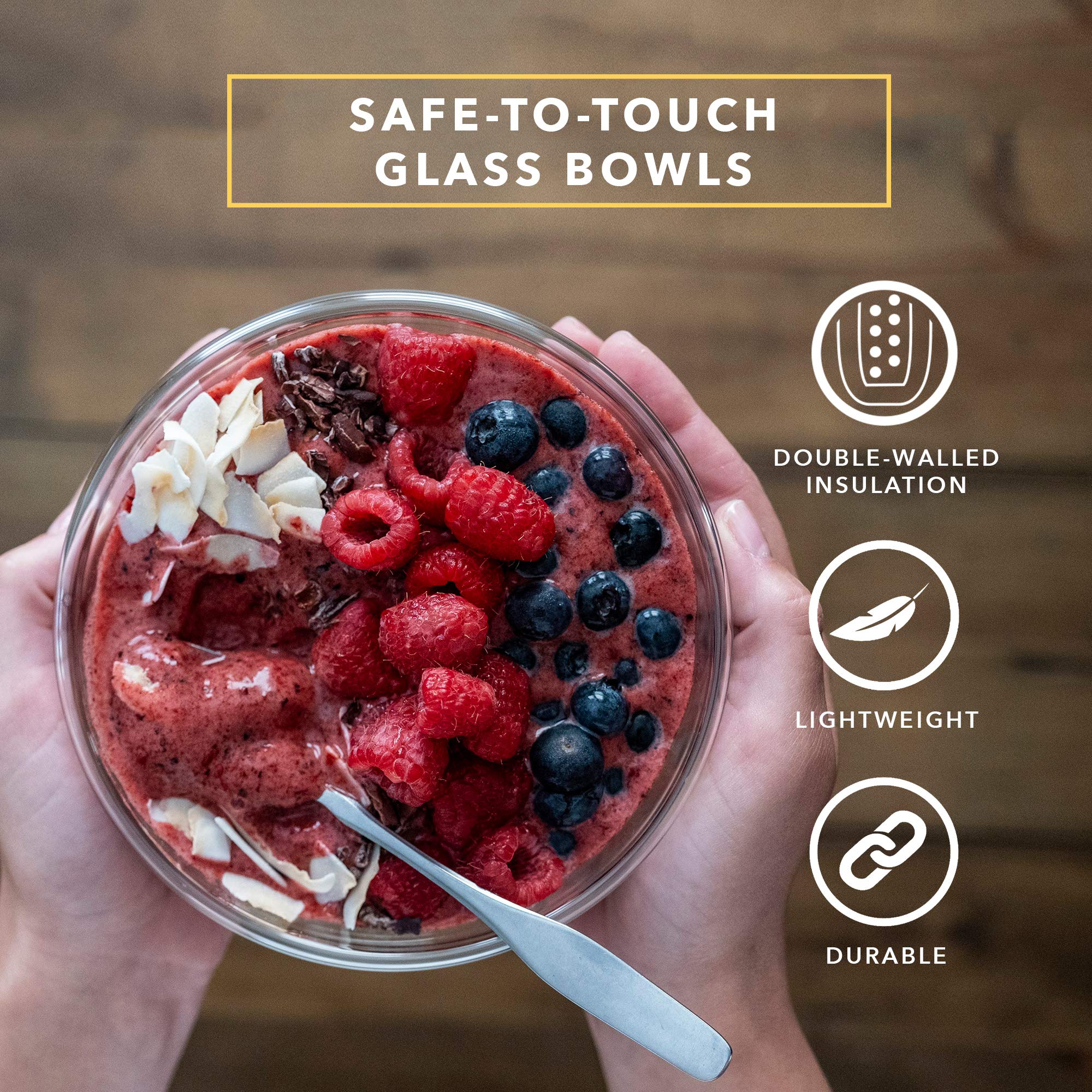 Dragon Glassware Clear Glass Bowl Set - 23 Oz Durable Insulated Double Wall Glass Cereal Bowls Set Of 2 - Microwave Safe Glass B