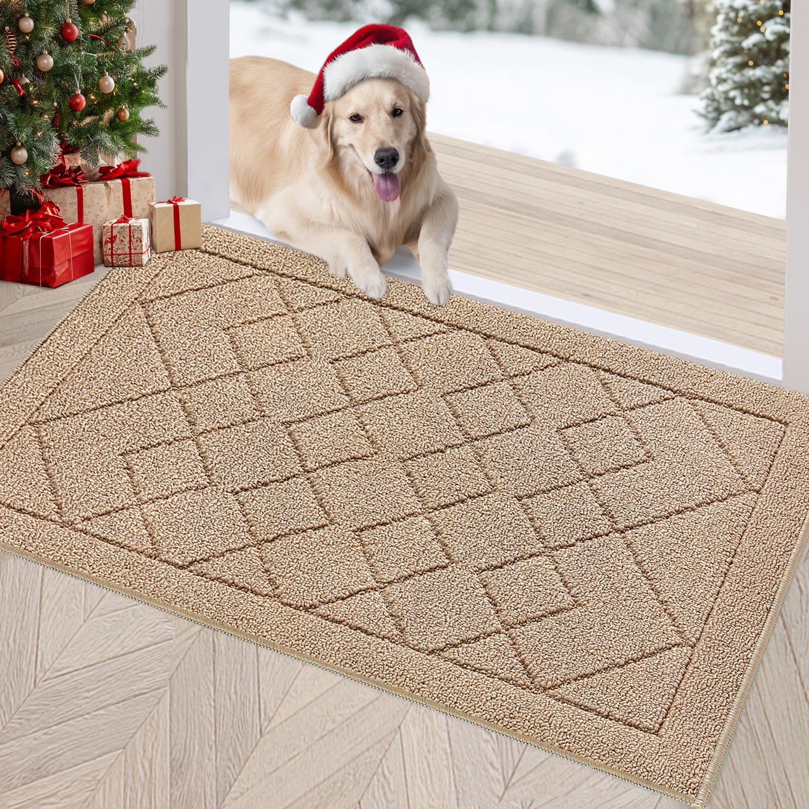 REFETONE Indoor Door Mat  Front Back Door Rug  20x32  Non-Slip Absorbent Resist Dirt Entry Mat  Machine Washable Low-Profile Inside Floor Mats Doormat for Entryway  Brown