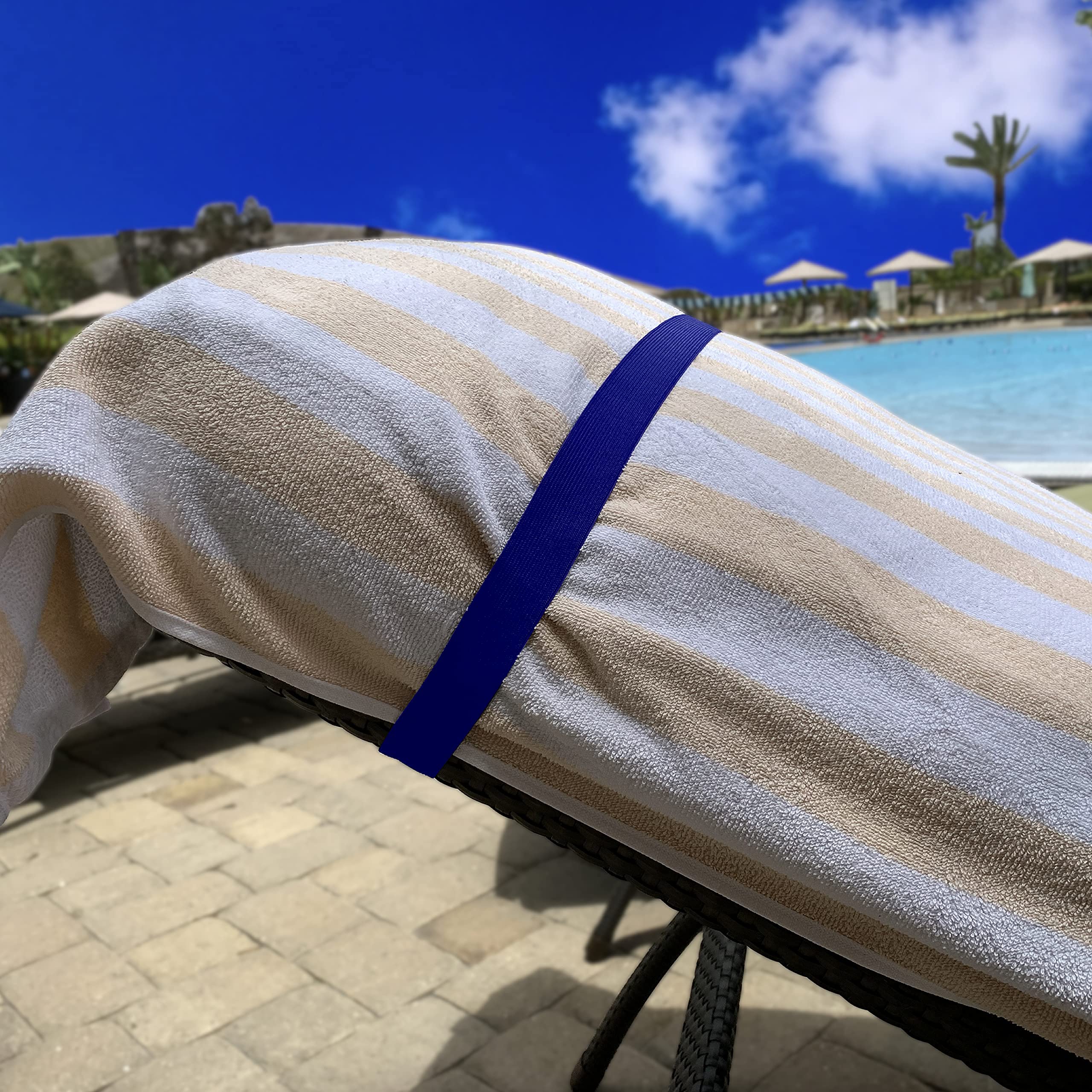 Towel Bands Chair Clips Better Option for Beach Towels  Pool & Cruise Chairs (Elastic Fabric with Adjustable Clasp)