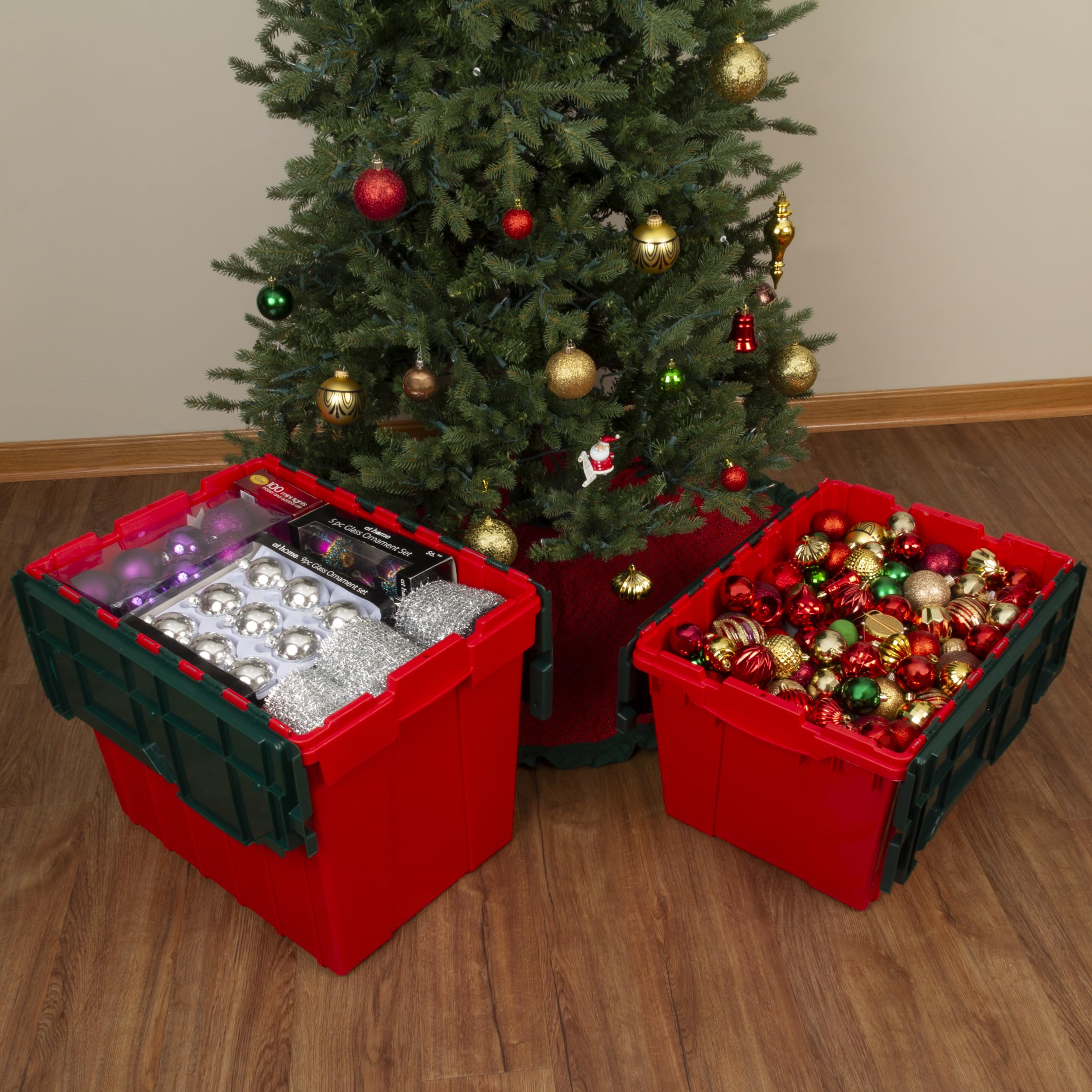 Akro-Mils 66497Rdgrn 18 Gallon Plastic Stackable Storage Keepbox Tote Container With Hinged Attached Lid, 21-Inch L X 15-Inch W