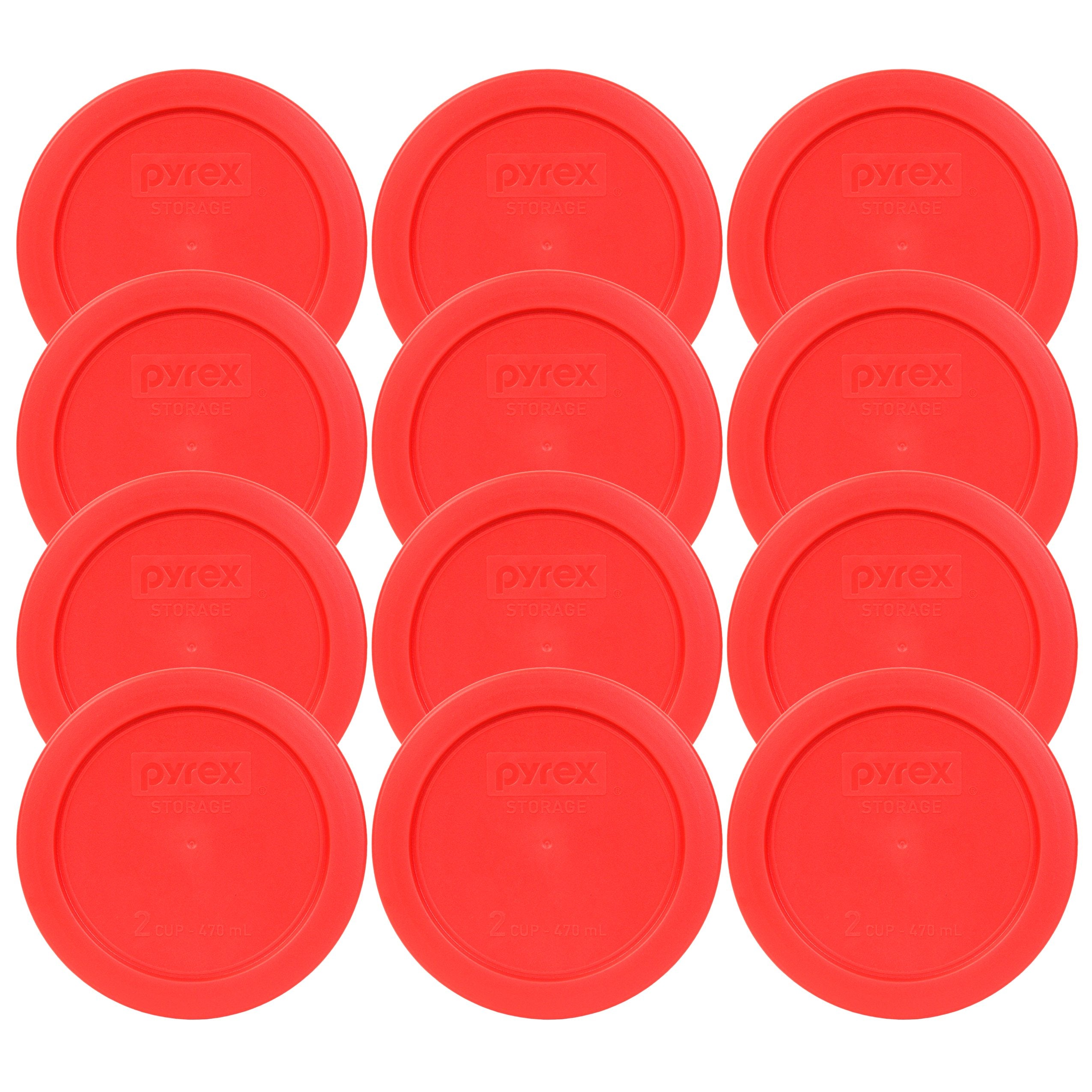 Pyrex 7200-PC 2 Cup Red Plastic Storage Lids, Made in USA (12-Pack)