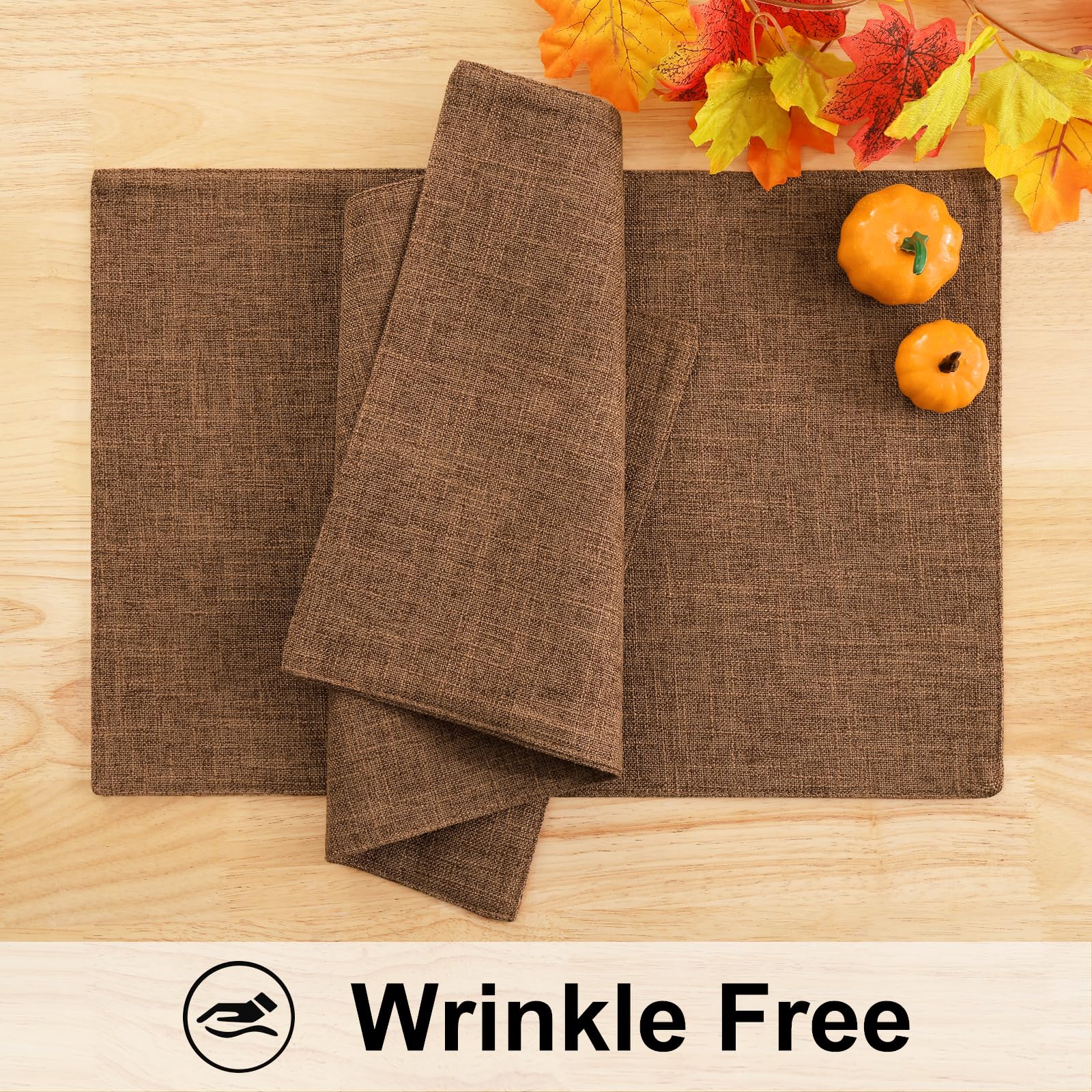 Homing Brown Cloth Placemats Set Of 8 - Cotton Linen Blend Washable Farmhouse Dining Table Mats For Indoors & Outdoors, Easy To