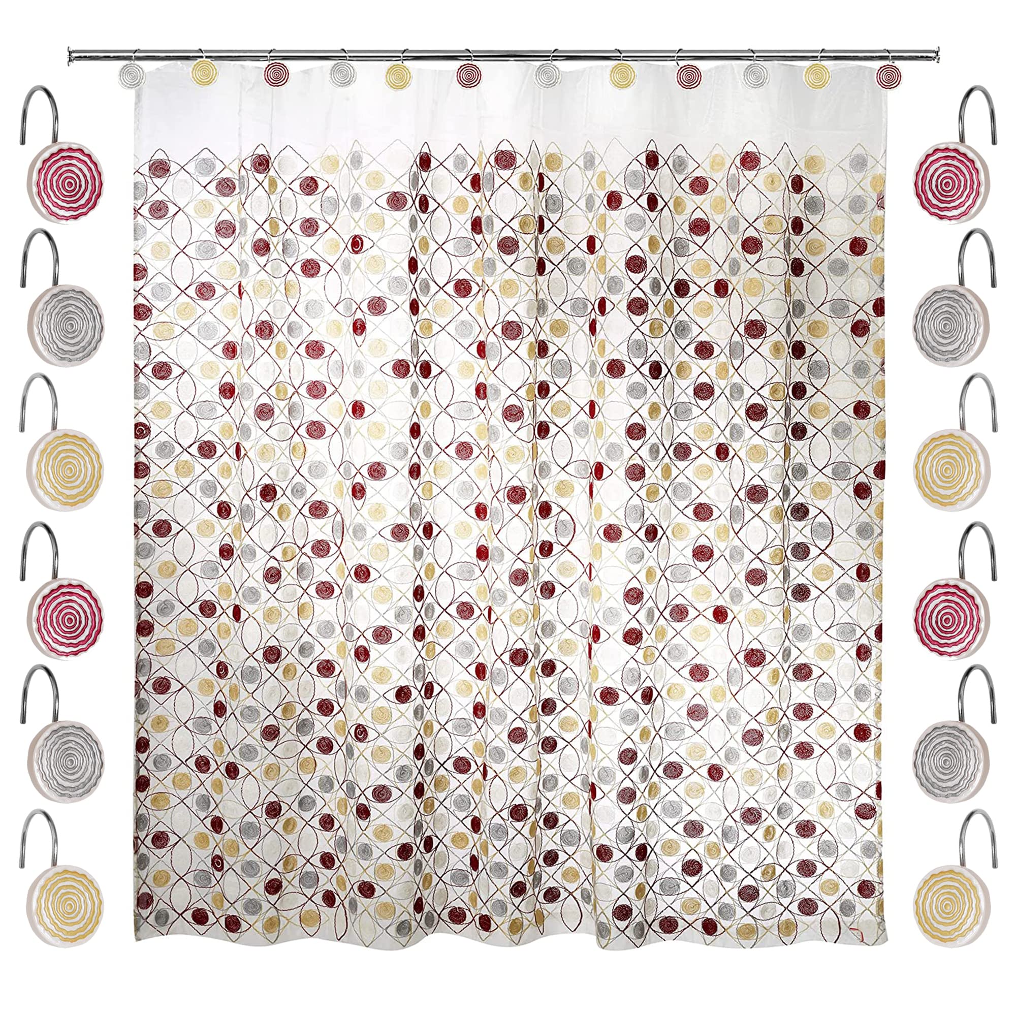 Zahari Home 13Pc Sedona Sheer Shower Curtain Set Sheer Shower Curtain & 12 Shower Curtain Hooks Fun Shower Curtain Beige Shower