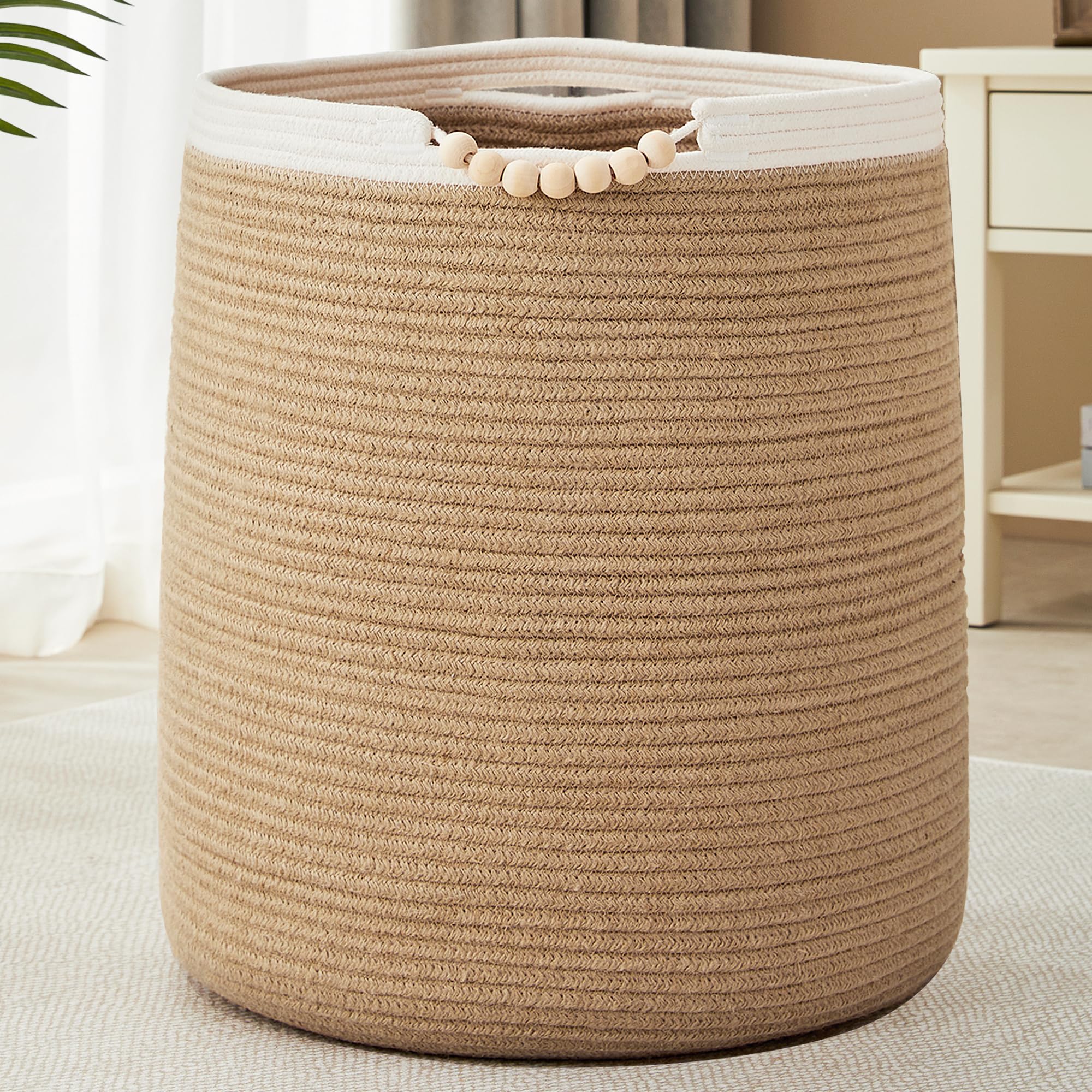 90L Large Woven Laundry Hamper Jute Rope Laundry Basket For Clothes Boho Tall Wicker Blanket Basket In Living Room Bedroom Baby