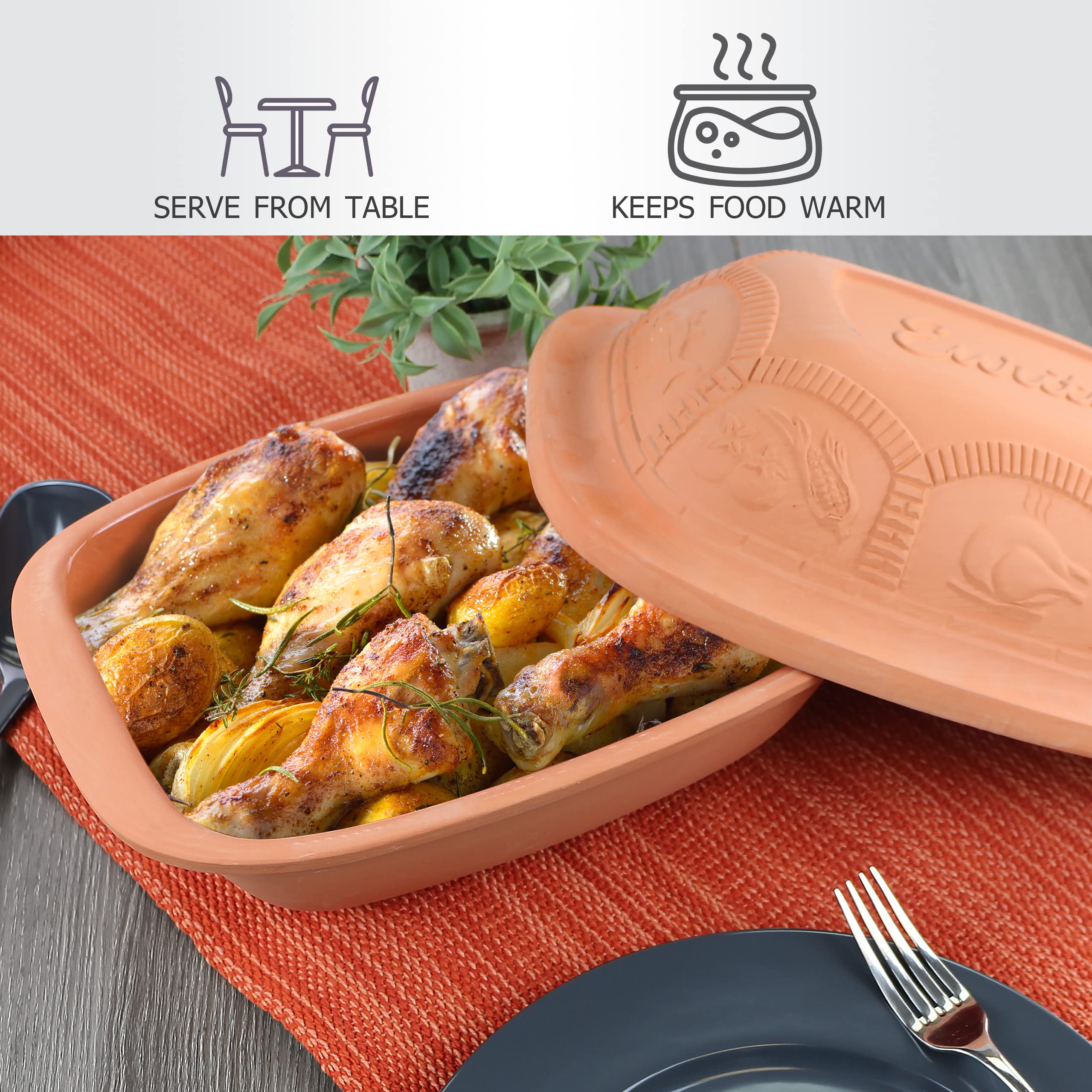 Eurita Clay Roaster, Non-Stick Dutch Oven, Healthy Clay Pot Cooking, With Free Recipe Guide, 1.5 Quarts
