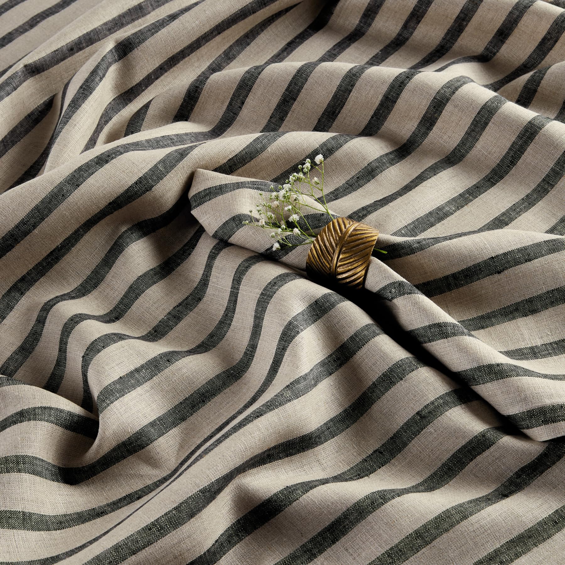 Solino Home Stripe Linen Table Runner 36 Inch - 100% Pure Linen Black And Natural Short Table Runner 14 X 36 Inch Ideal For Dres