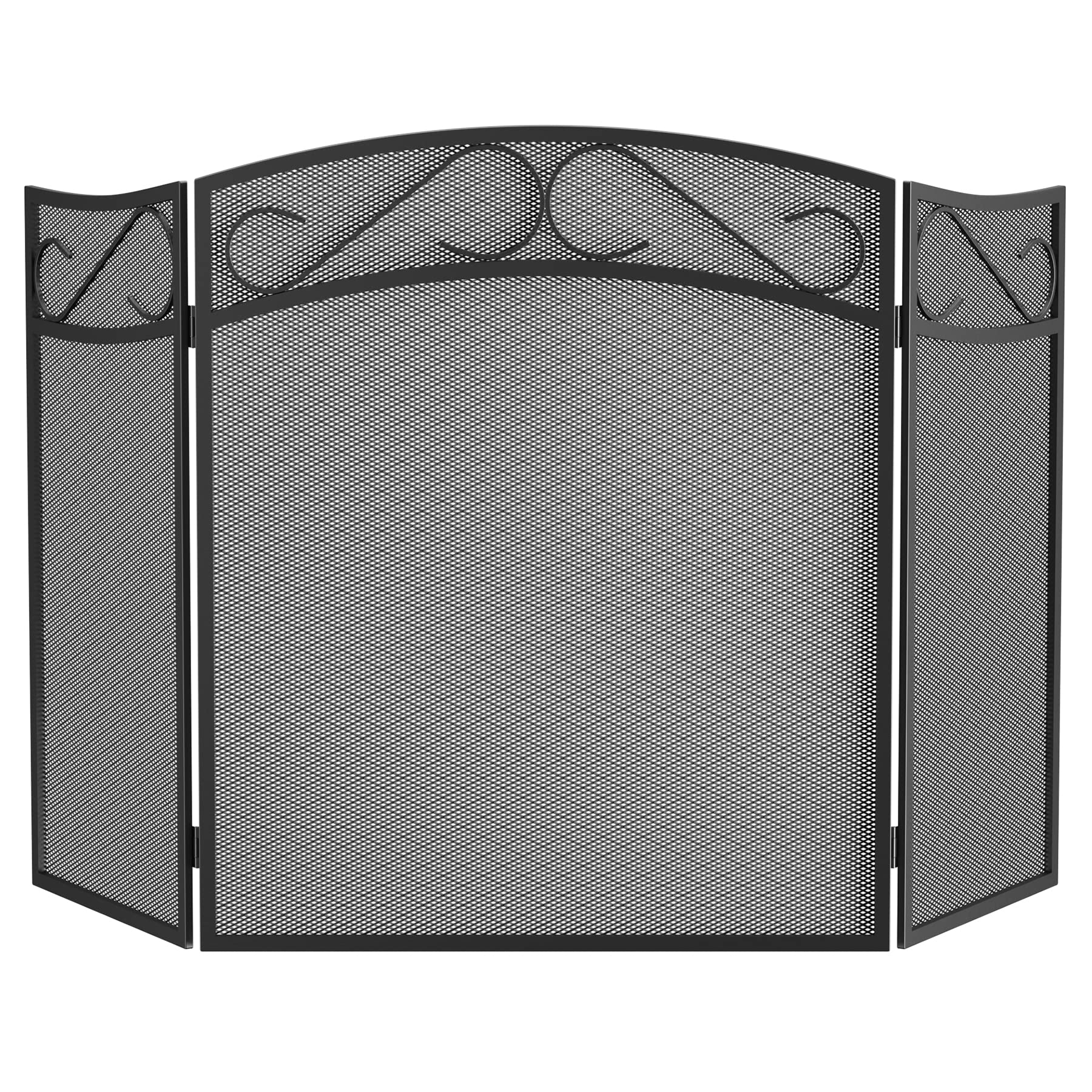 Fire Beauty Fireplace Screen For Wood Burning Fireplace Foldable 3 Panel Wrought Iron Fireplace Cover With Protective Mesh Fire