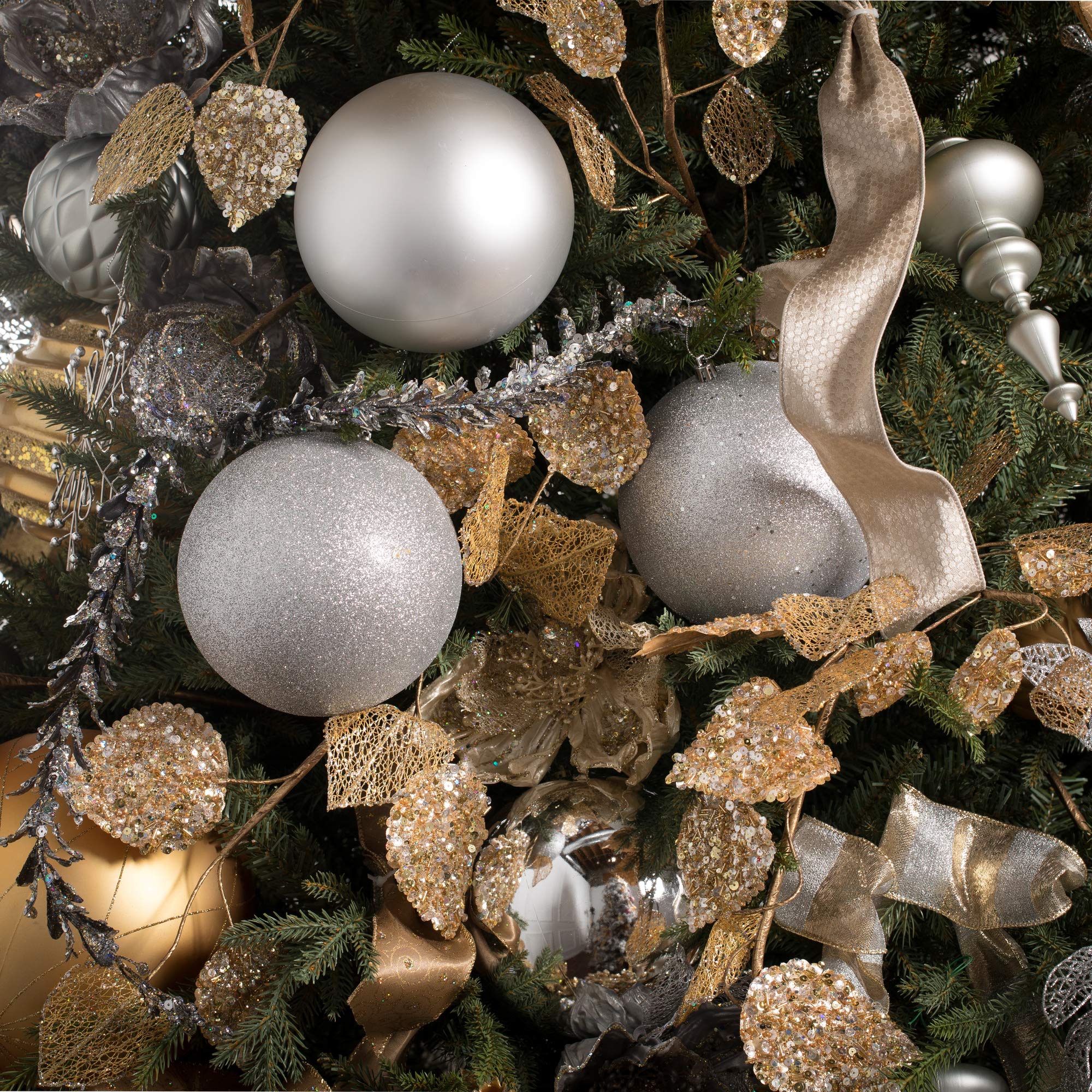 Vickerman 6 Silver 4-Finish Shatterproof Ball Ornament Set of 4 Ornaments - Featuring Matte, Sequin, Shiny and Glitter Finishes