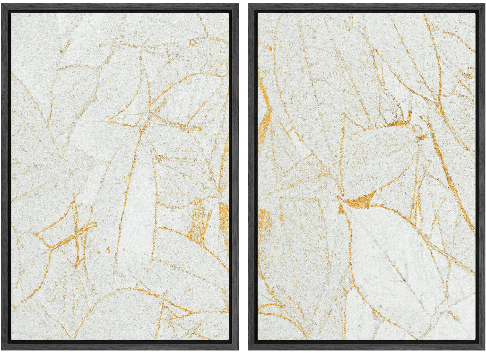 Mudecor Framed Canvas Print Wall Art Gold & White Tropical Jungle Leaves Wilderness Nature Illustrations Modern Art Decorative C
