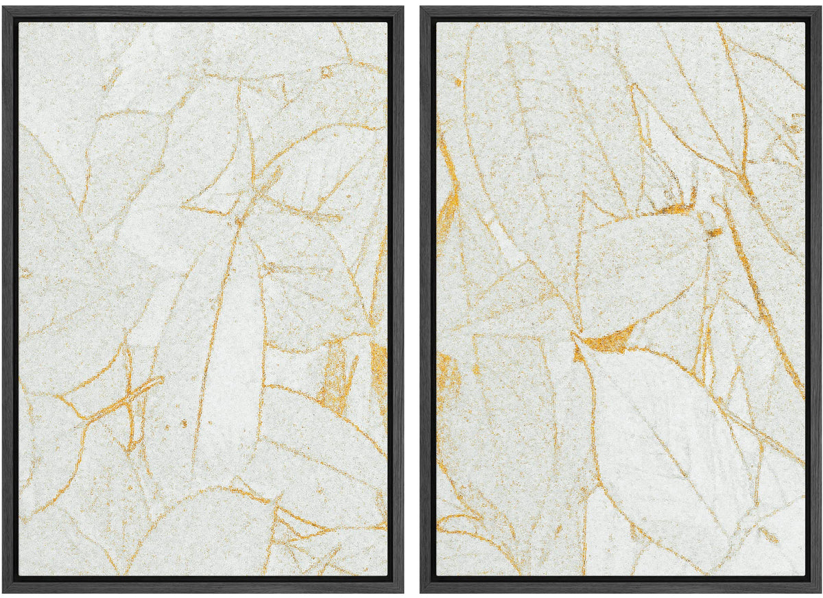 Mudecor Framed Canvas Print Wall Art Gold & White Tropical Jungle Leaves Wilderness Nature Illustrations Modern Art Decorative C