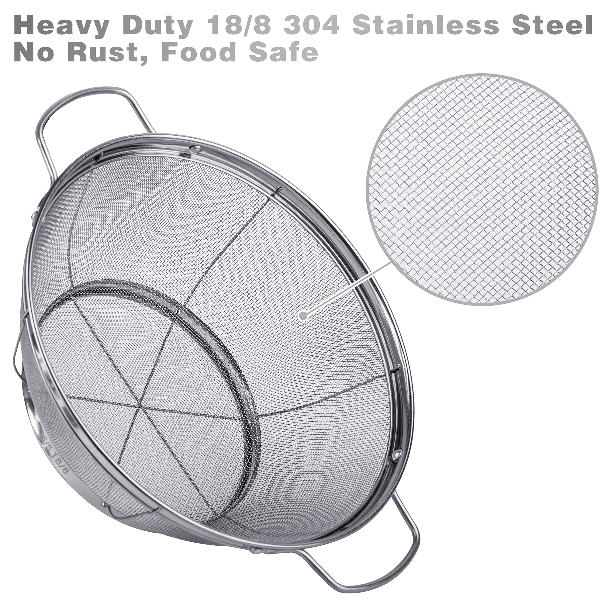 3 Pack 18/8 Stainless Steel Colander Sieves(5-Quart, 4-Quart And 3-Quart), Mesh Strainer Net Baskets With Handles & Resting Base