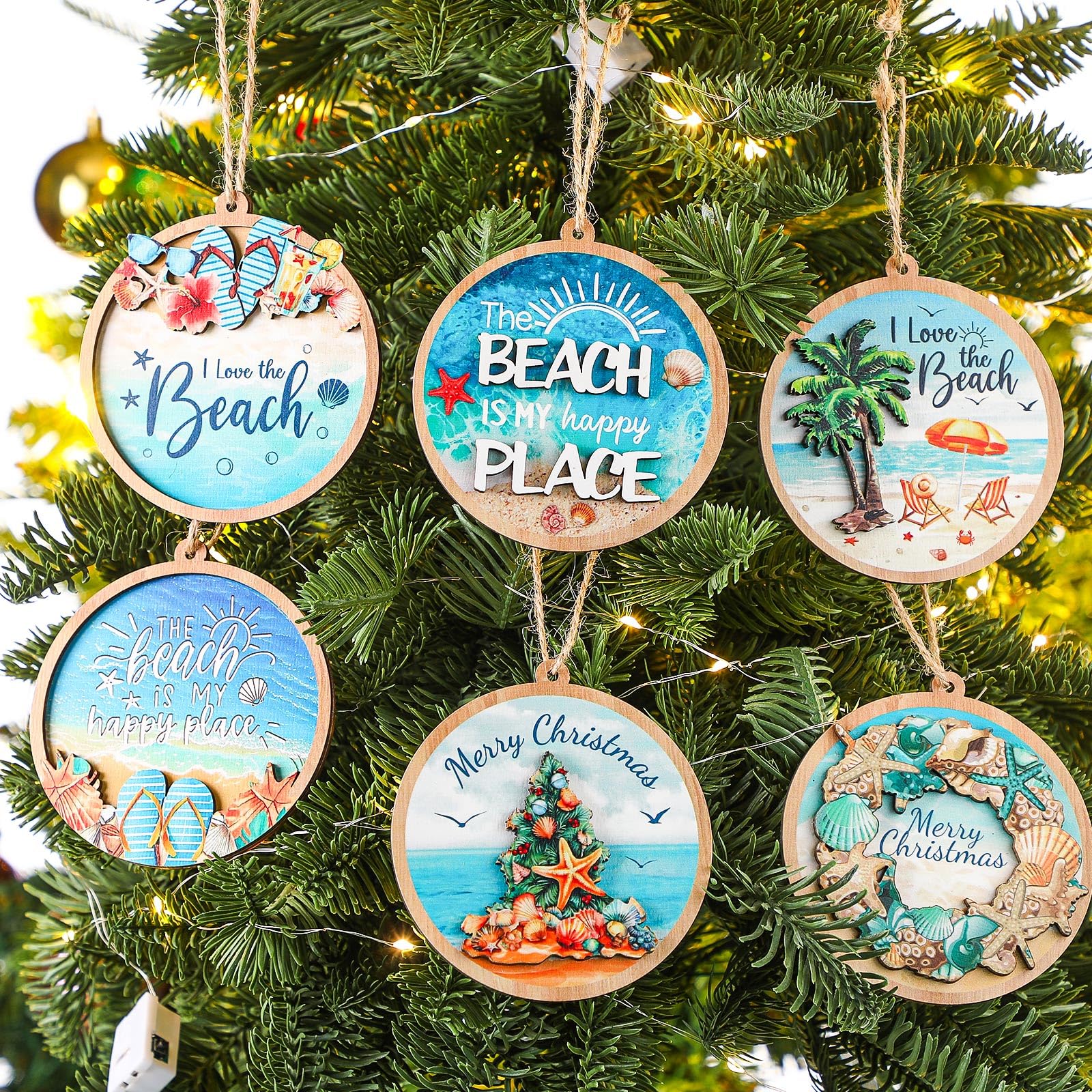 Shellwei 6 Pcs Beach Christmas Appreciation Gift for Teacher Friend Coworker BFF Bestie Colleagues White Elephant Gift with Orga