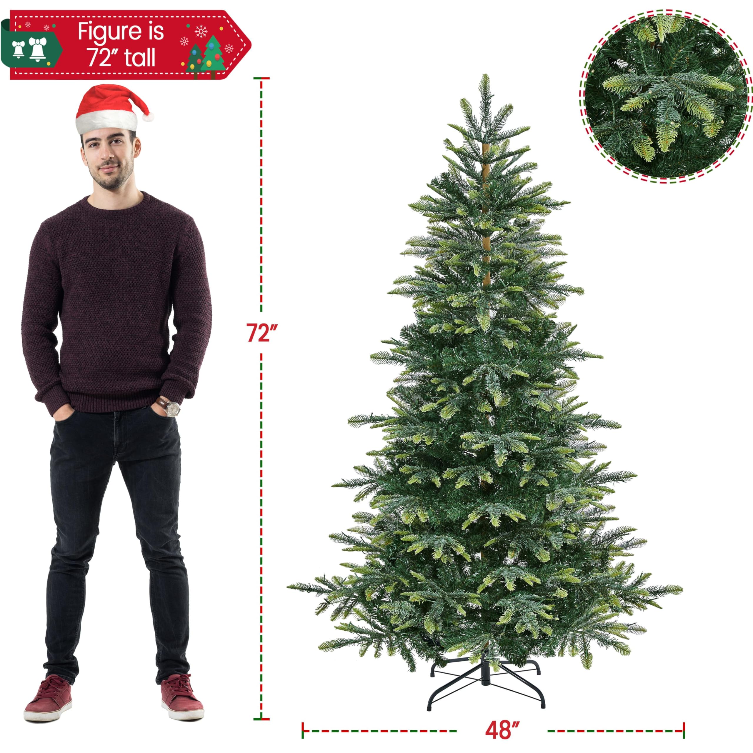 Yaheetech 6ft Pre-lit Aspen Fir Artificial Christmas Tree with 400 Warm White LED Lights Full Prelighted Xmas Tree w/828 Branch