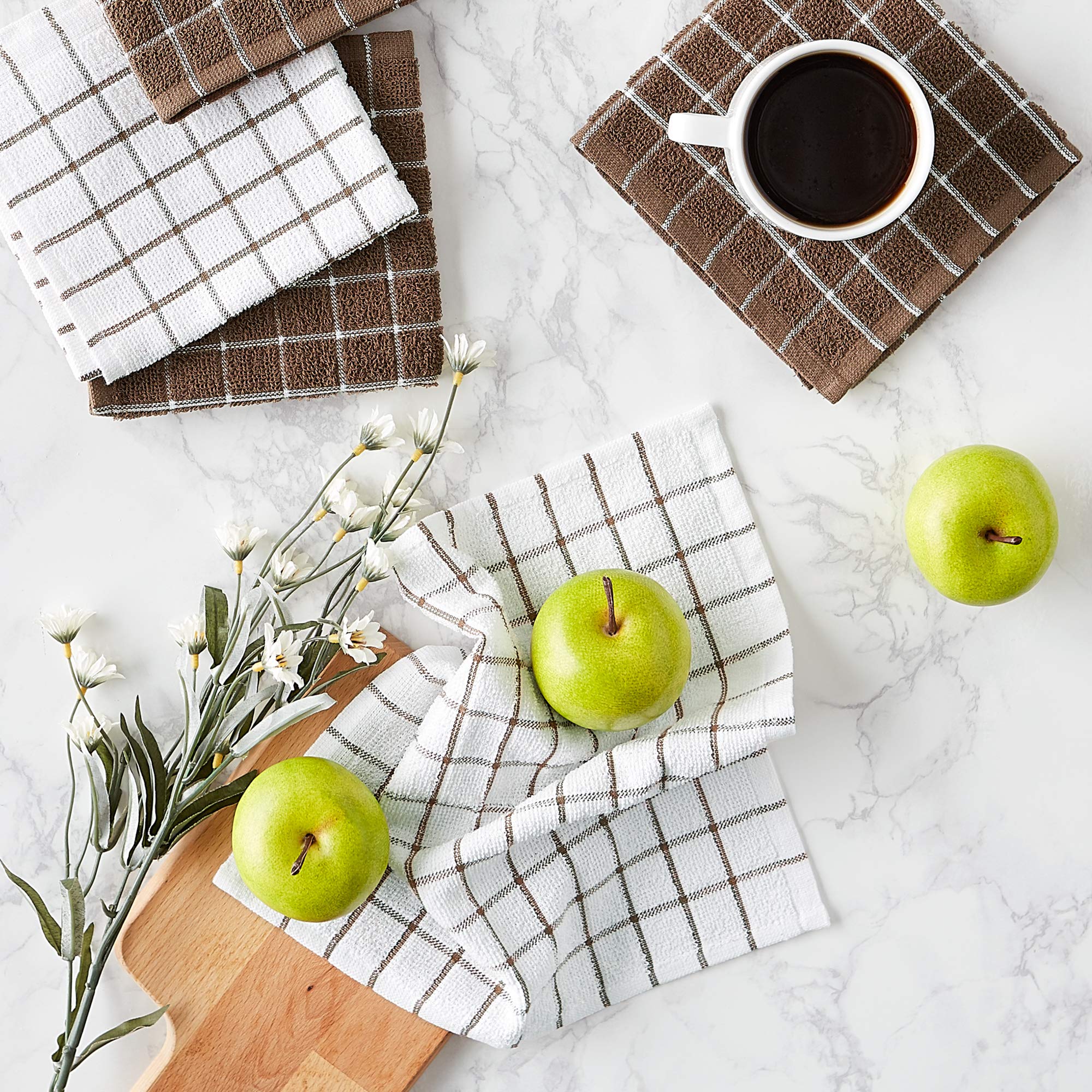 Dii Basic Terry Collection Windowpane Dishcloth Set, 12X12, Brown, 6 Piece