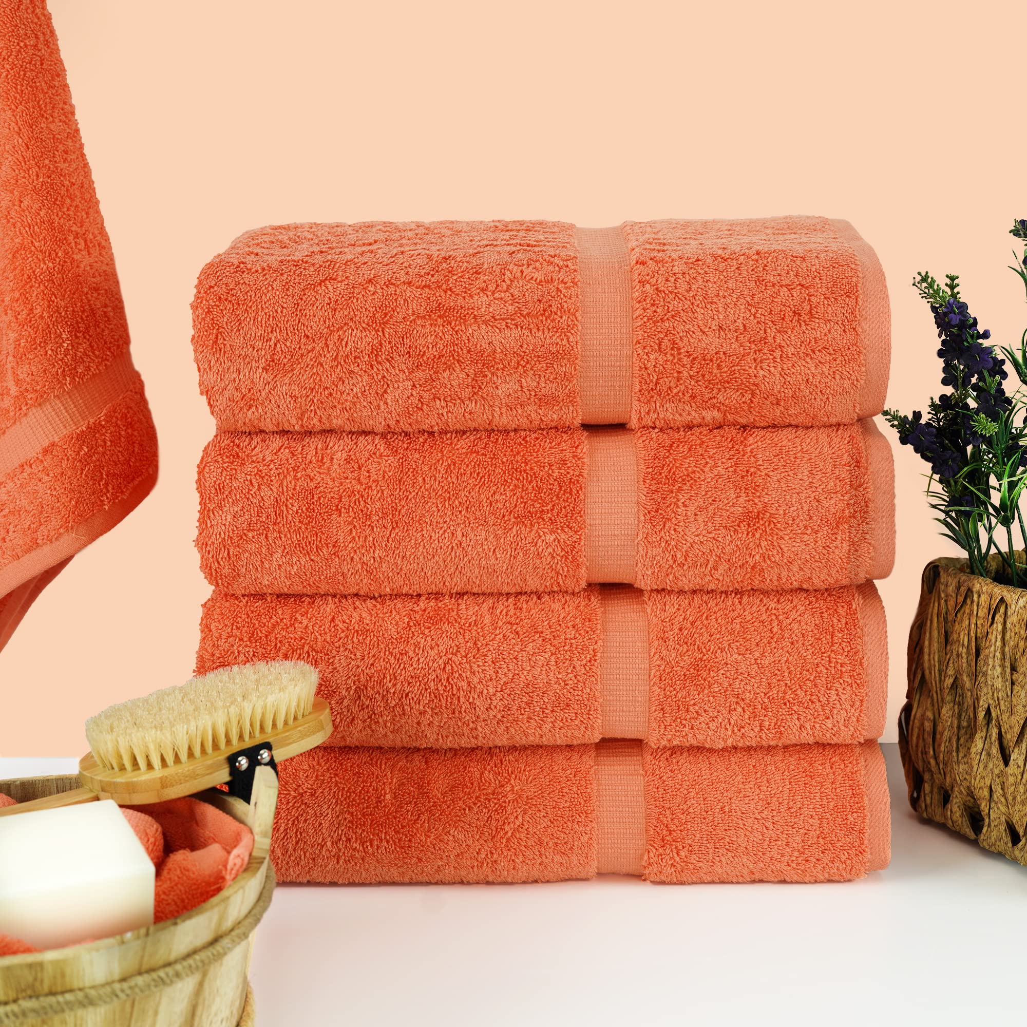 Chakir Turkish Linens  Hotel & Spa Quality 100% Cotton Premium Turkish Towels  Soft & Absorbent (4-Piece Bath Towels, Coral)