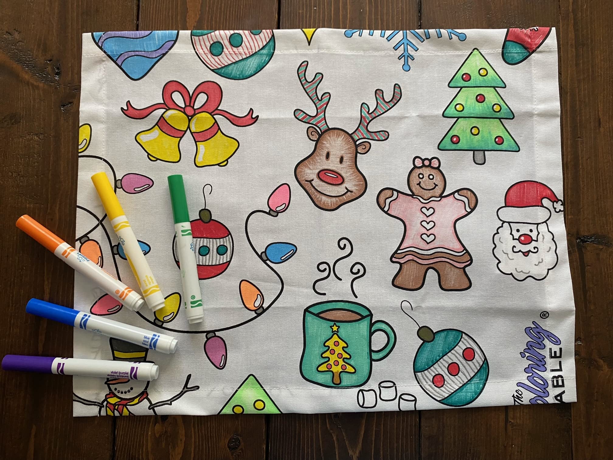 The Coloring Table - Holiday Design - Set Of 4 Placemats (14''X18'') - Fabric Coloring Placemats - Colorable Designs - Washable